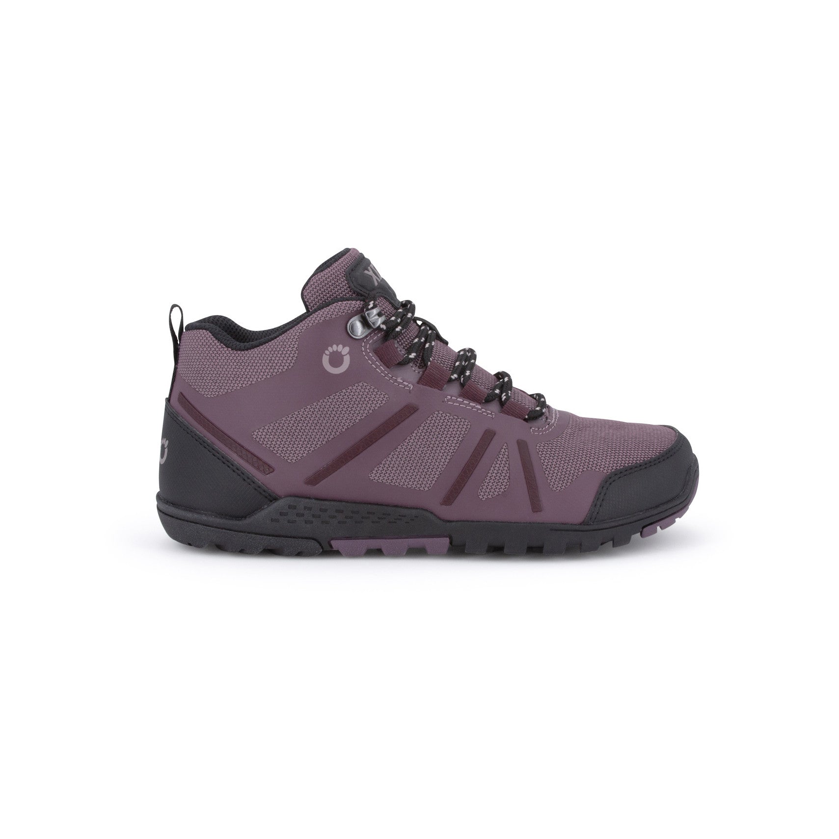 Daylite Hiker Fusion Barfußschuhe für Damen in Mulberry aus der rechten Seitenansicht, ideal für Wanderungen und Outdoor-Abenteuer. Erhältlich in unserem Onlineshop für Barfußschuhe.
