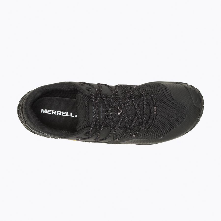 Barfußschuhe Merrell Trail Glove 7 in Schwarz für Herren, Ansicht von oben, erhältlich in unserem Onlineshop für Barfußschuhe. Ergonomisches Design für natürlichen Komfort und eine optimale Passform.