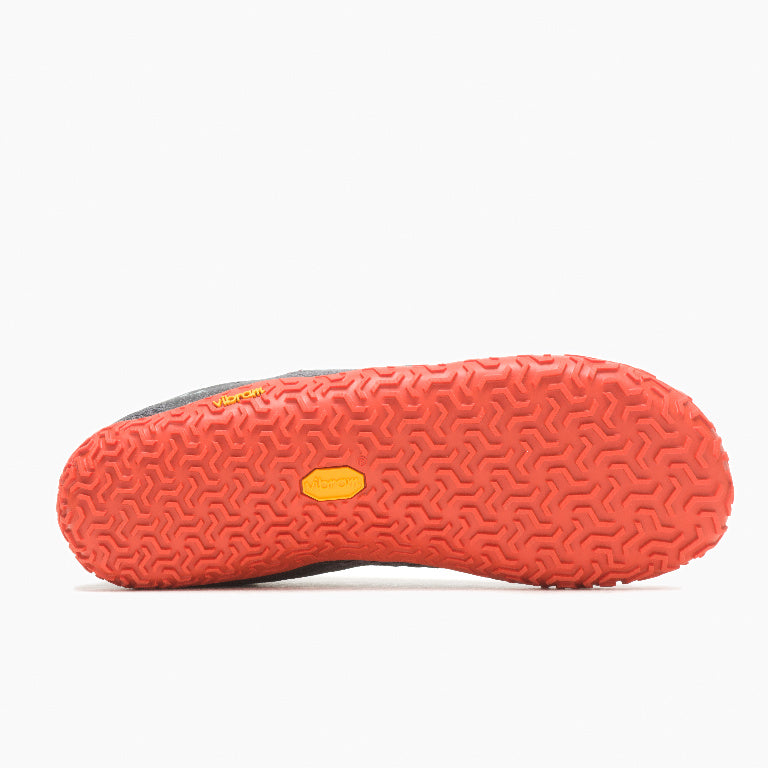 Merrell Vapor Glove 6 Barfußschuhe für Herren in Granite und Tangerine, Sohle in der Ansicht von unten, erhältlich in unserem Onlineshop für Barfußschuhe