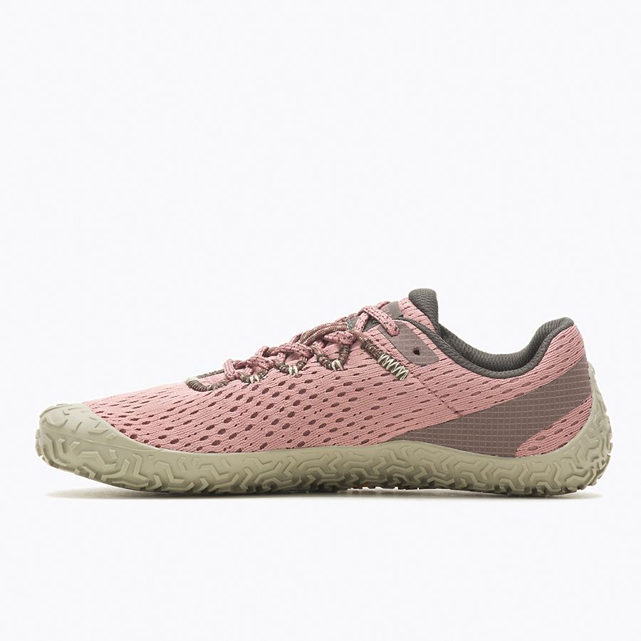Barfußschuhe Merrell Vapor Glove 6 in Burlwood für Damen, linke Ansicht, erhältlich in unserem Onlineshop für Barfußschuhe. Flexibles Design für ein barfußähnliches Laufgefühl und natürlichen Komfort bei jedem Schritt.