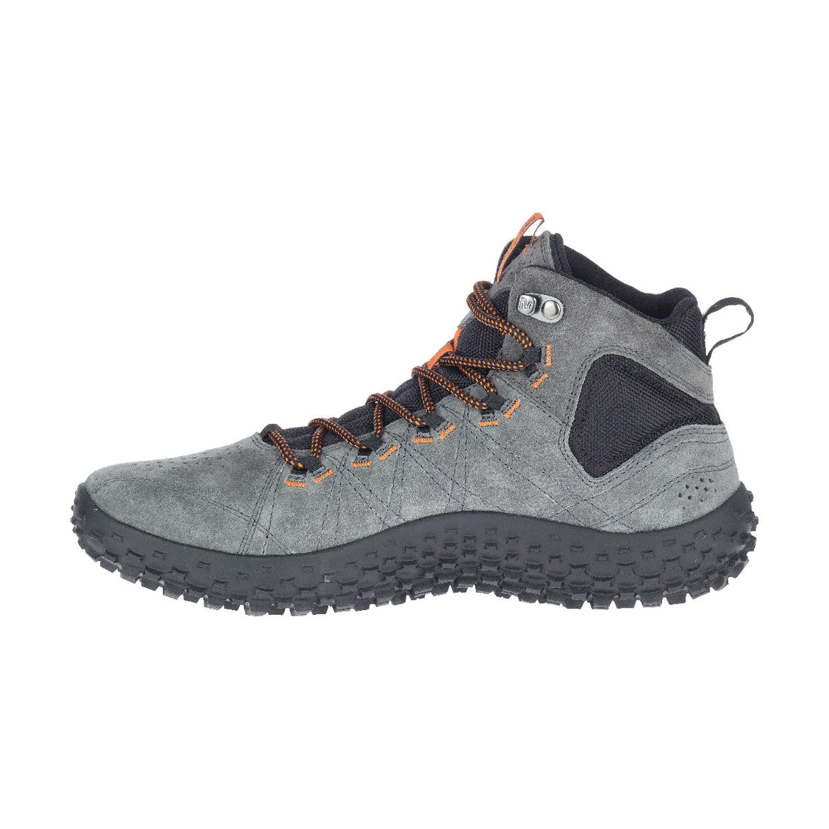 Merrell Wrapt Mid WP Barfußschuhe für Herren in Granitgrau, wasserdichte Wanderschuhe im Onlineshop, linke Seitenansicht
