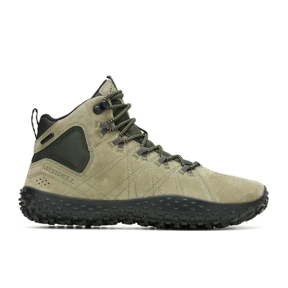 Merrell Wrapt Mid WP Barfußschuhe für Herren in Olive-Schwarz, wasserdichte Wanderschuhe im Onlineshop, Seitenansicht rechts