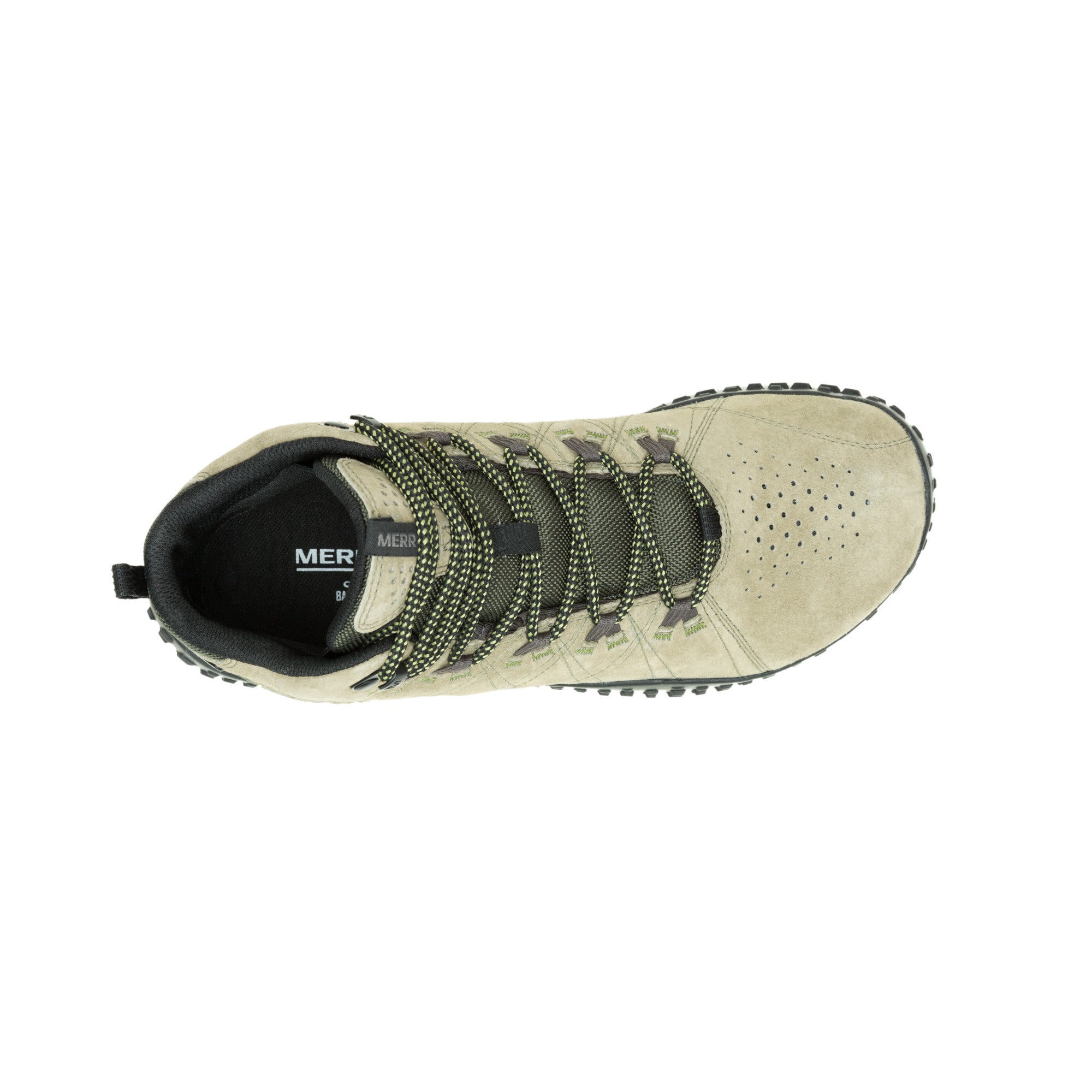 Merrell Wrapt Mid WP Barfußschuhe für Herren in Olive-Schwarz, wasserdichte Wanderschuhe im Onlineshop, Ansicht von oben