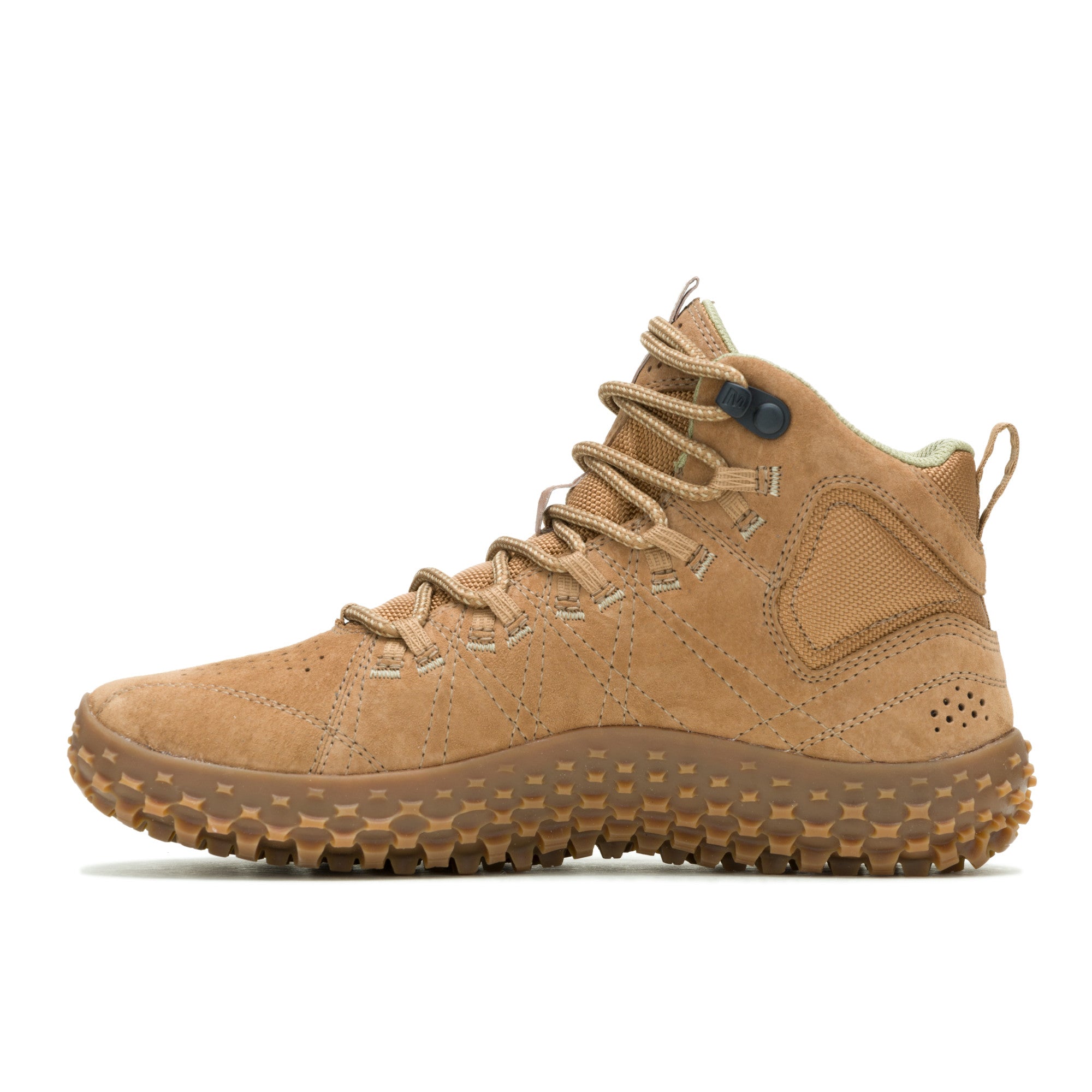 Merrell Hiker Wrapt Mid WP Tobacco als wasserdichte Barfußschuhe, Seitenansicht links im Onlineshop für Barfußschuhe