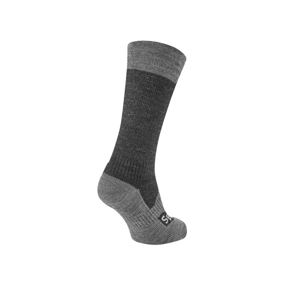 Wasserdichte Sealskinz Raynham Mittellange Allwettersocken mit Merino in Schwarz-Grau, rechte Seitenansicht, perfekt für jedes Wetter im Onlineshop für Barfußschuhe.