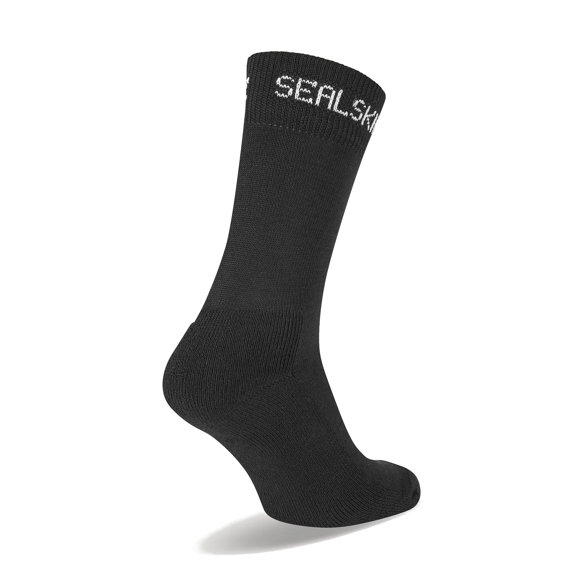 Sealskinz Suffield Solo Merino Liner Socke in Schwarz, seitliche Ansicht rechts, aus Merinowolle für Komfort und Feuchtigkeitsregulierung im Onlineshop für Barfußschuhe