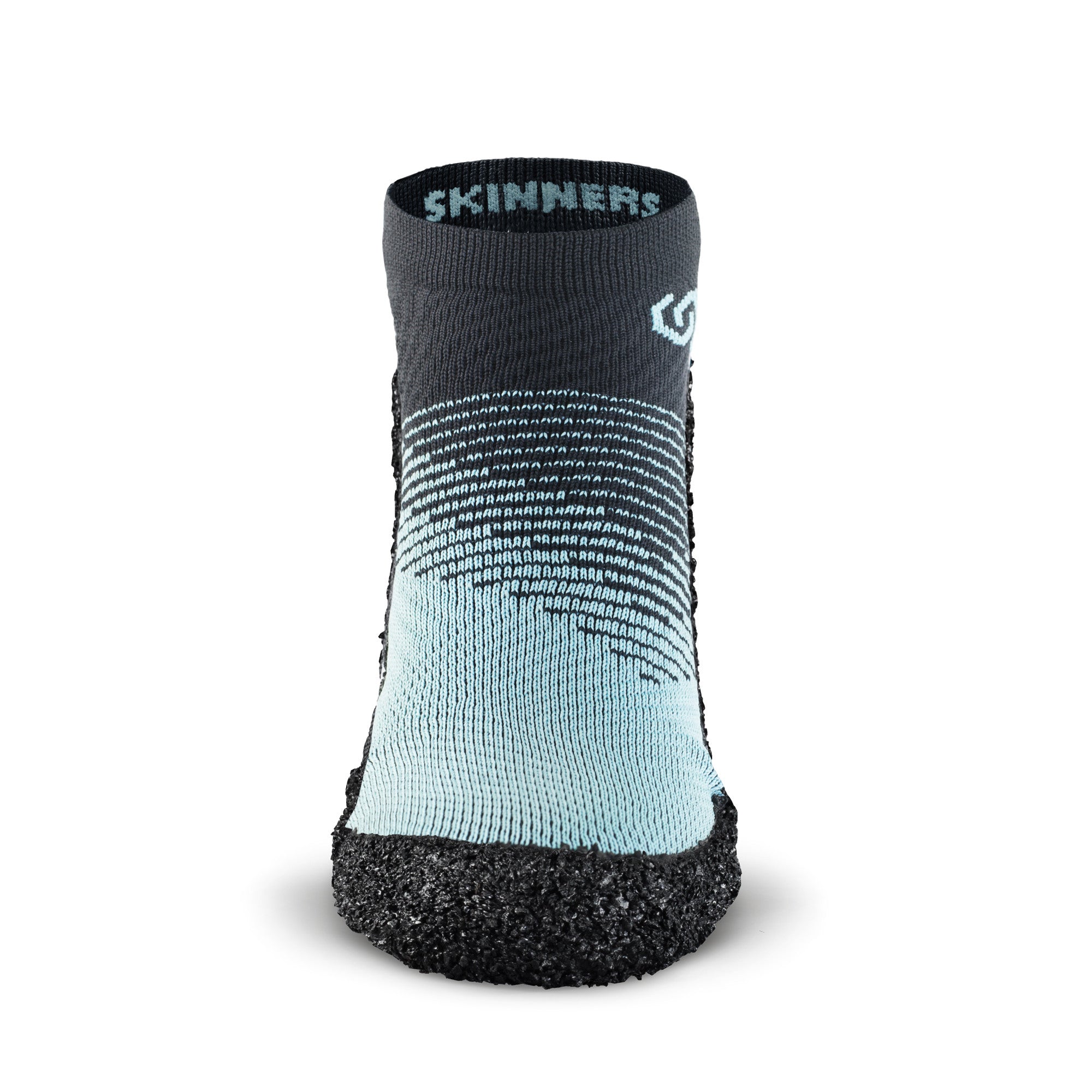 Sockenschuhe Skinners 2.0 Comfort in Aqua, Frontansicht, erhältlich in unserem Onlineshop für Barfußschuhe. Das flexible, minimalistische Design sorgt für Komfort und optimale Bewegungsfreiheit, ideal für Outdoor-Aktivitäten und sportliche Einsätze.