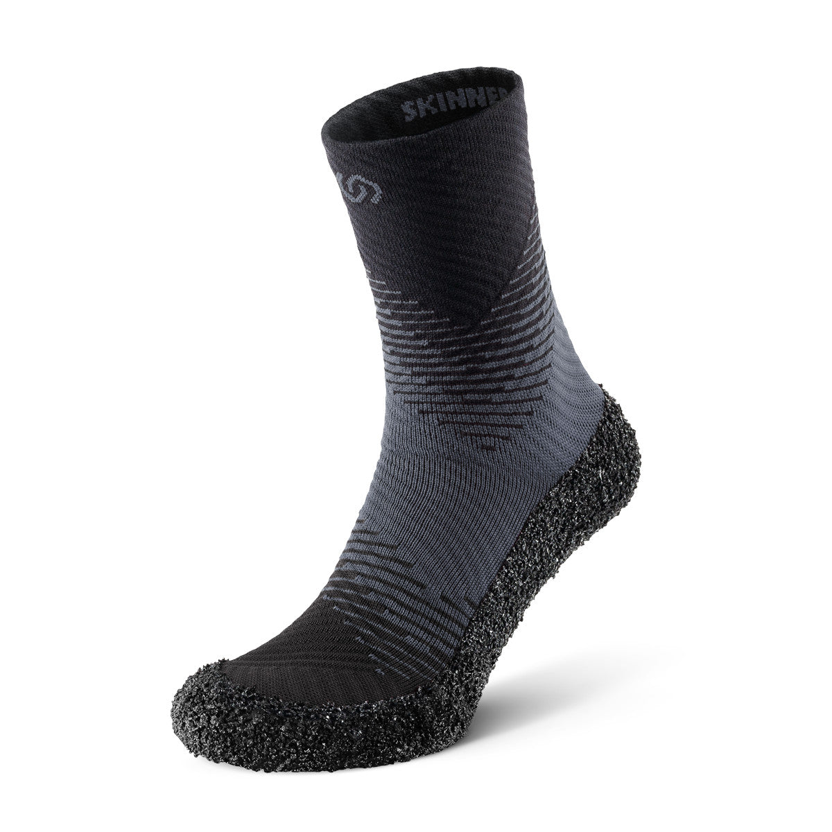 Kompressionssocken Skinners 2.0 Compression in Anthrazit, erhältlich in unserem Onlineshop für Barfußschuhe. Diese Socken bieten unterstützende Kompression für verbesserte Blutzirkulation und helfen, die Leistung bei sportlichen Aktivitäten zu steigern. Ideal für Fitness und Erholung.