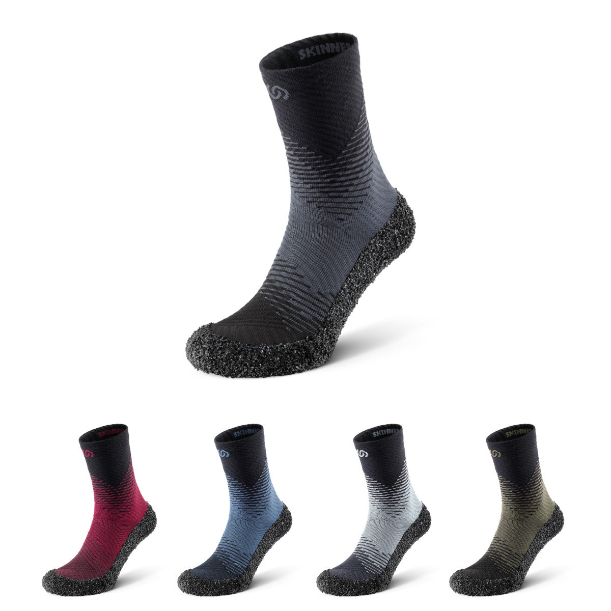 Kompressionssocken Skinners 2.0 Compression, verschiedene Farben, Hauptansicht, erhältlich in unserem Onlineshop für Barfußschuhe. Diese Socken bieten unterstützende Kompression für verbesserte Durchblutung und optimale Leistung bei sportlichen Aktivitäten, Fitness und Erholung.