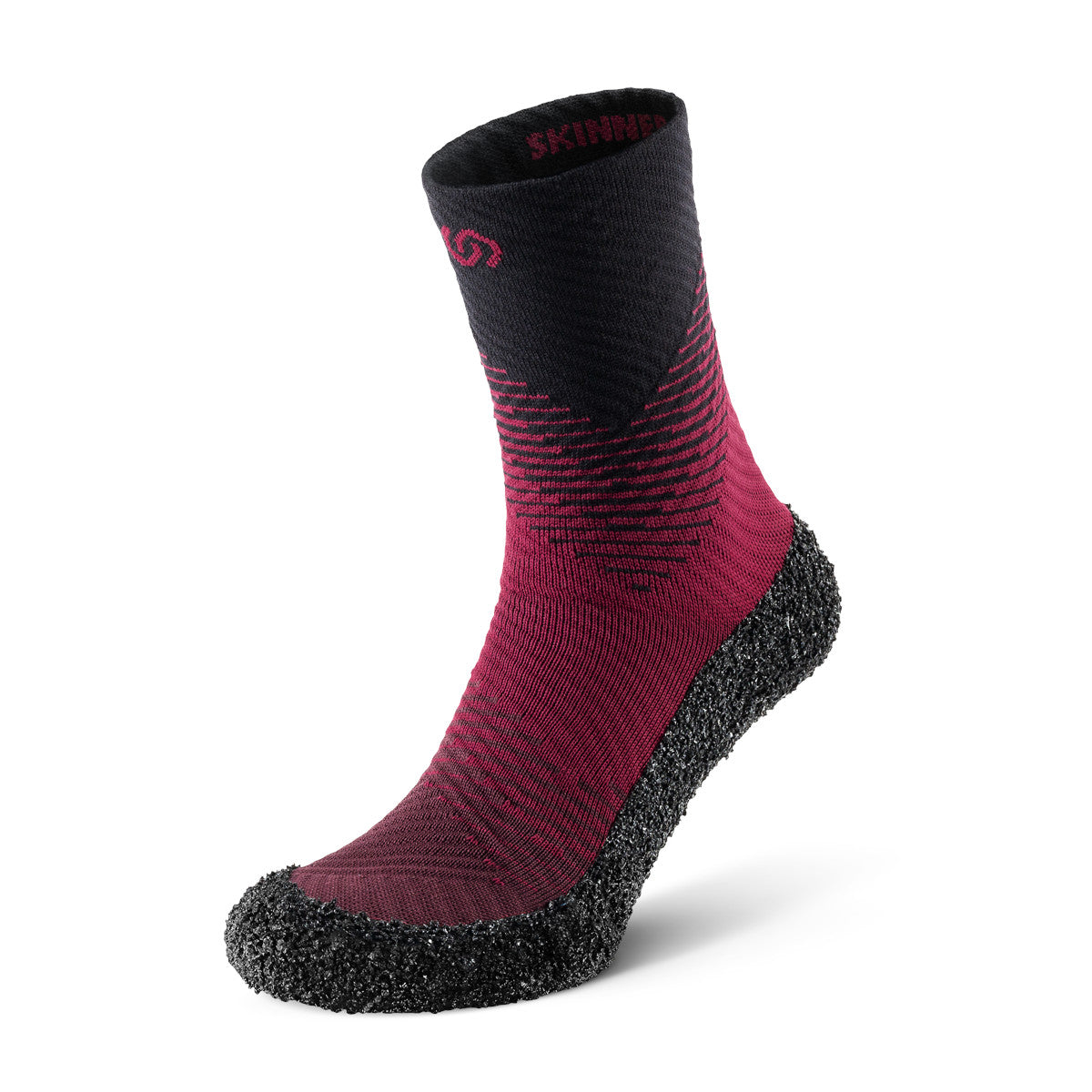 Kompressionssocken Skinners 2.0 Compression in Karminrot, erhältlich in unserem Onlineshop für Barfußschuhe. Mit ihrer unterstützenden Kompression fördern die Socken die Blutzirkulation und bieten hohen Komfort, ideal für sportliche Aktivitäten, Fitness und Regeneration.