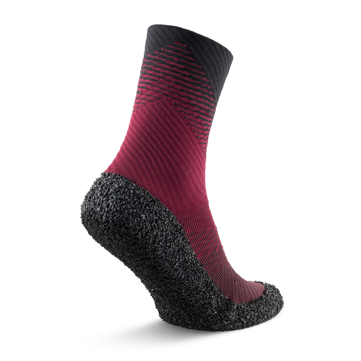 Kompressionssocken Skinners 2.0 Compression in Karminrot, Rückansicht, erhältlich in unserem Onlineshop für Barfußschuhe. Das ergonomische Design bietet eine gezielte Unterstützung der Blutzirkulation, ideal für sportliche Aktivitäten, Regeneration und den täglichen Gebrauch.