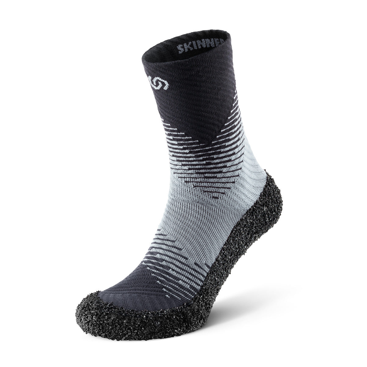 Kompressionssocken Skinners 2.0 Compression in Steingrau, erhältlich in unserem Onlineshop für Barfußschuhe. Diese Socken bieten unterstützende Kompression, die die Blutzirkulation fördert und für optimalen Komfort während sportlicher Aktivitäten, Fitness und Regeneration sorgt.