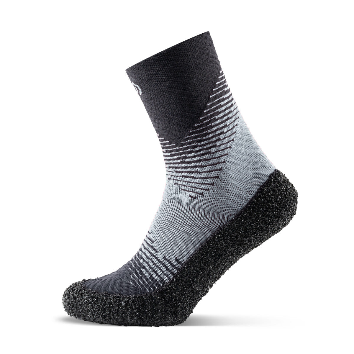 Kompressionssocken Skinners 2.0 Compression in Steingrau, Ansicht von links, erhältlich in unserem Onlineshop für Barfußschuhe. Die ergonomische Passform unterstützt die Blutzirkulation und bietet hervorragenden Komfort für Sport, Regeneration und den Alltag.