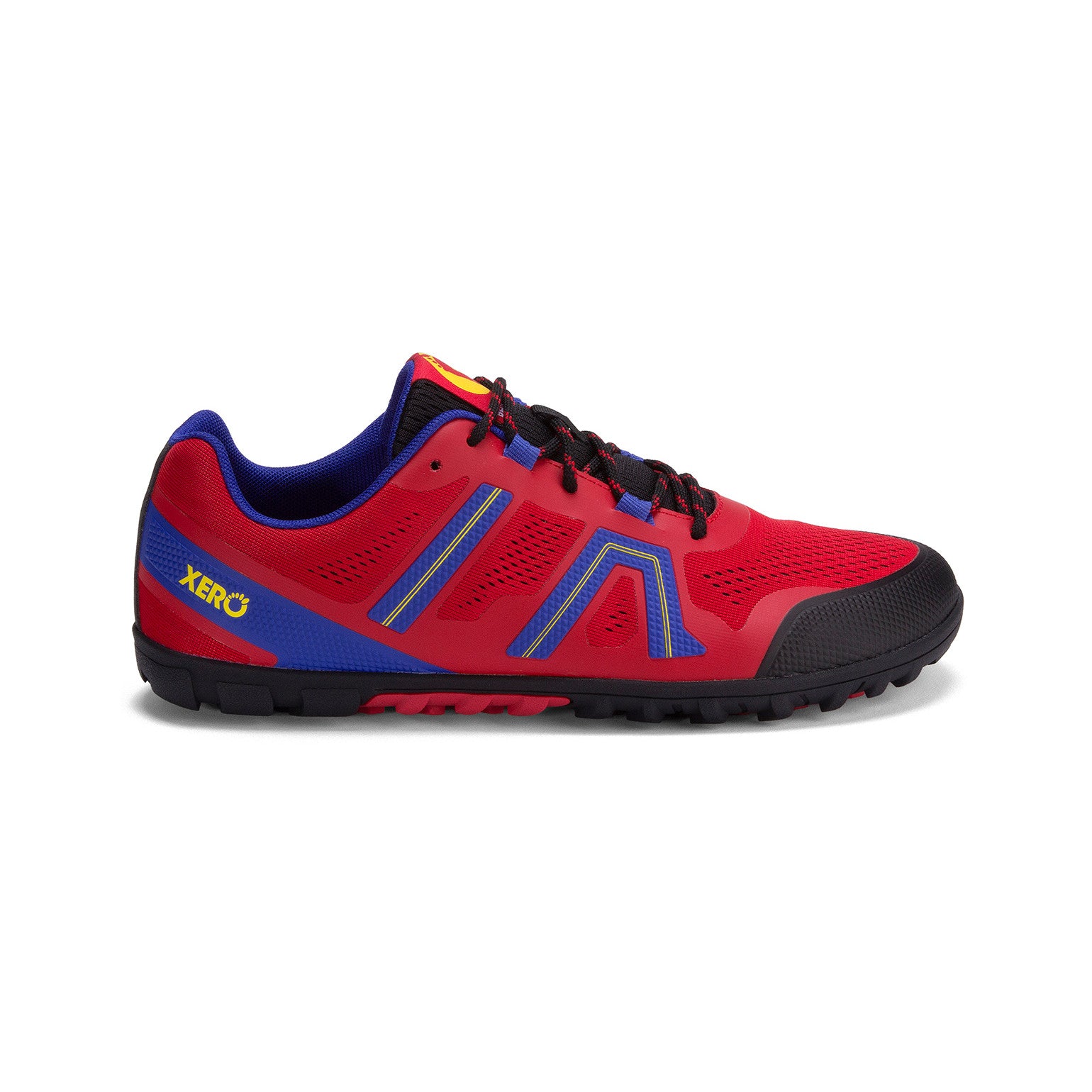 Rechte Seitenansicht der Xero Shoes Mesa Trail II Damen Barfußschuhe Born to Run red als leichte Wanderschuhe im Onlineshop für Barfußschuhe