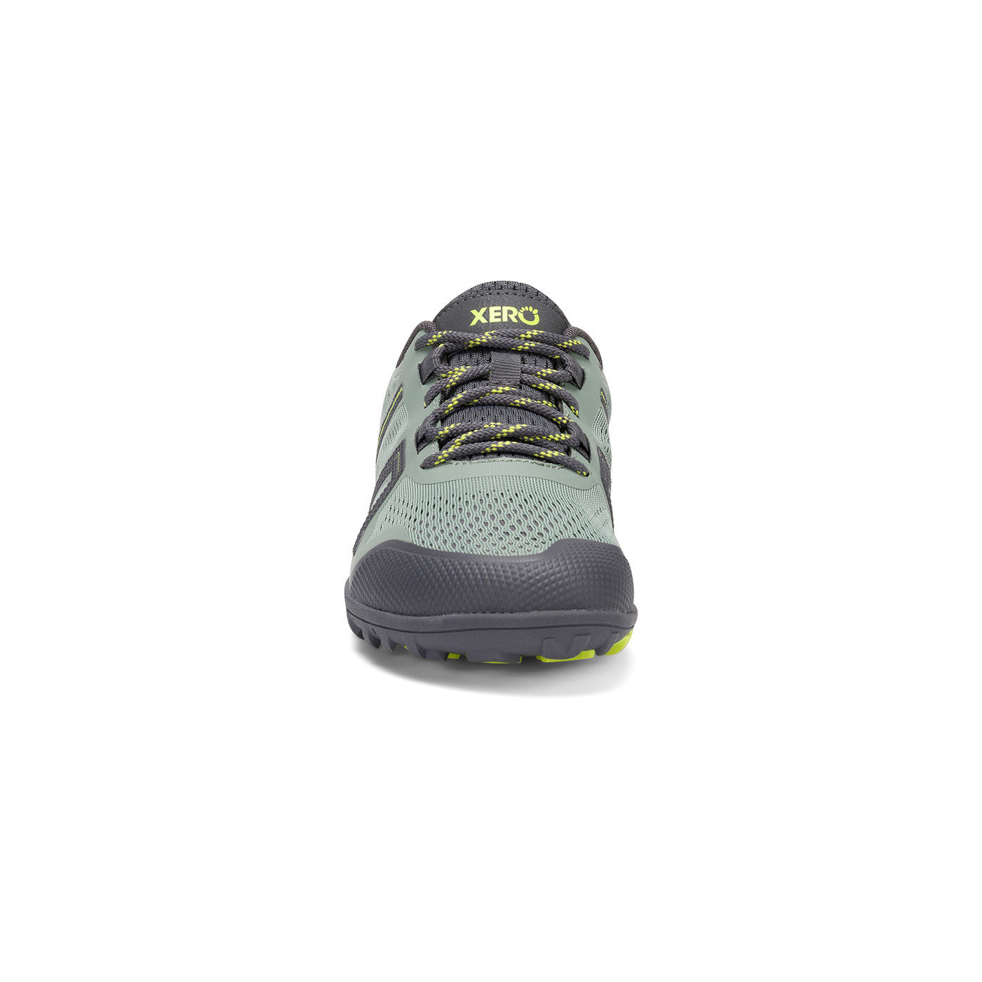 Frontansicht der Xero Shoes Mesa Trail II Damen Barfußschuhe in lily pad als leichte Wanderschuhe im Onlineshop für Barfußschuhe
