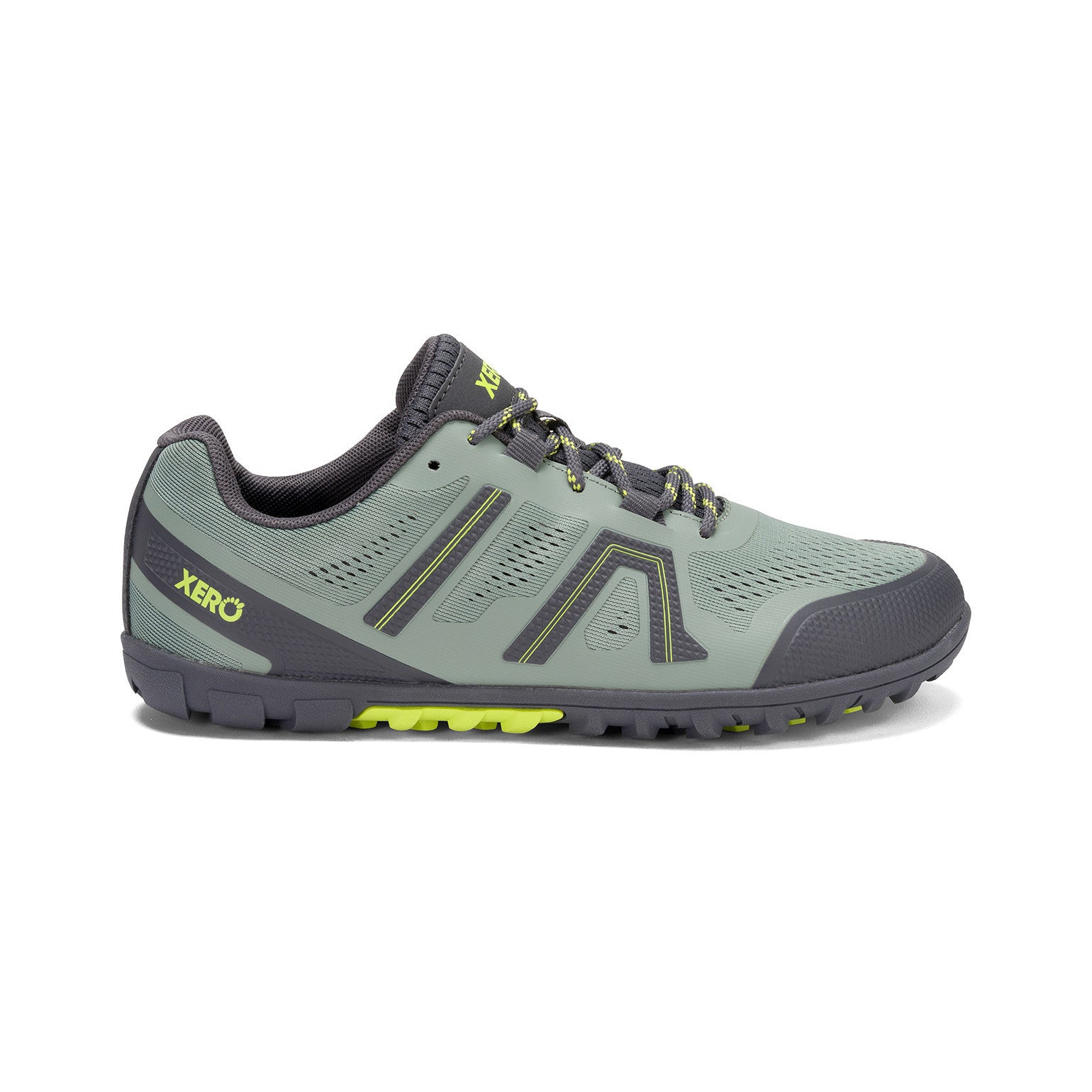 Rechte Seitenansicht der Xero Shoes Mesa Trail II Damen Barfußschuhe in lily pad als leichte Wanderschuhe im Onlineshop für Barfußschuhe
