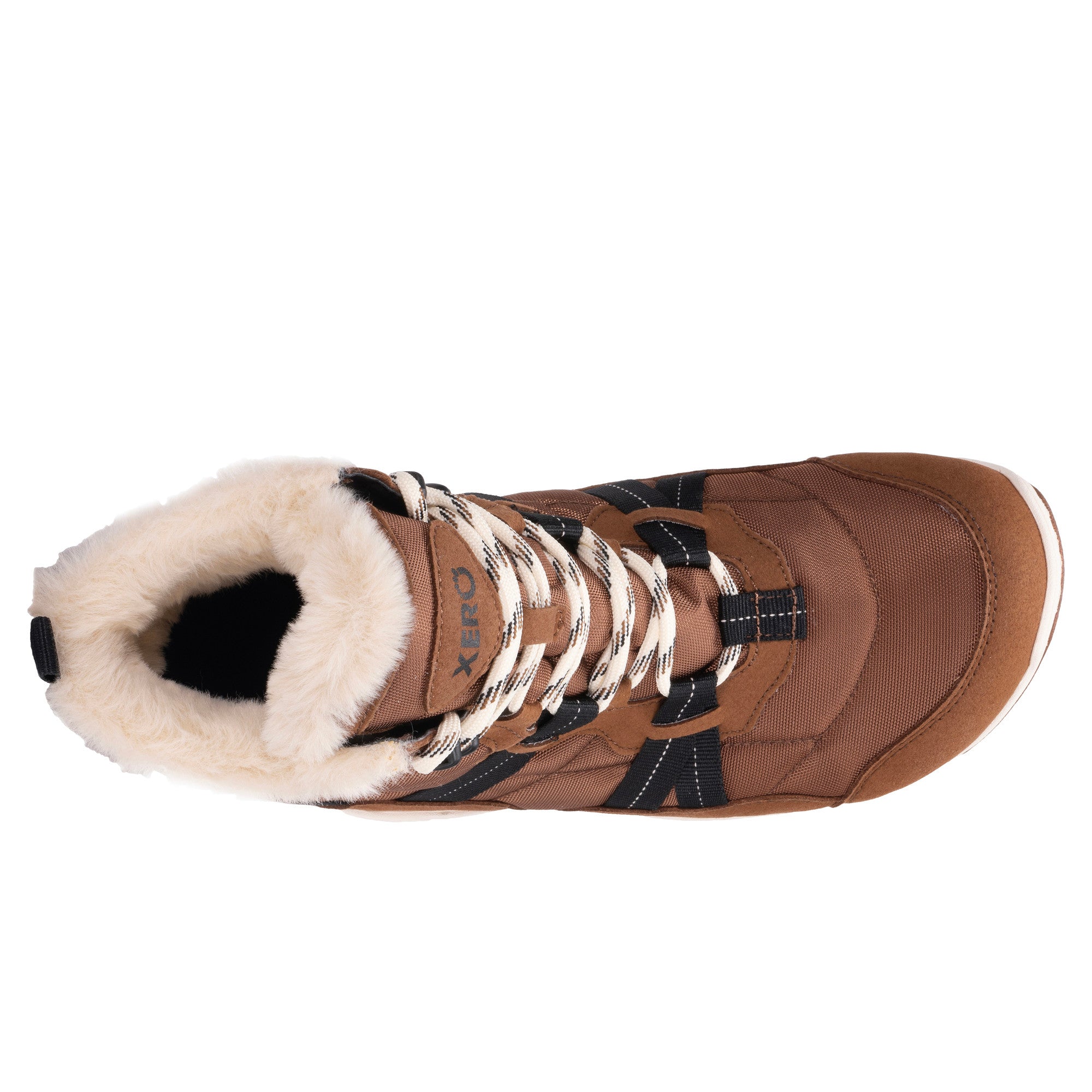 Xero Shoes Alpine Women Barfußschuhe Schneestiefel in Rubber Brown, Ansicht von oben. Leichte, flexible Winterstiefel, die natürlichen Komfort und Wärme bieten. Erhältlich in unserem Onlineshop für Barfußschuhe.