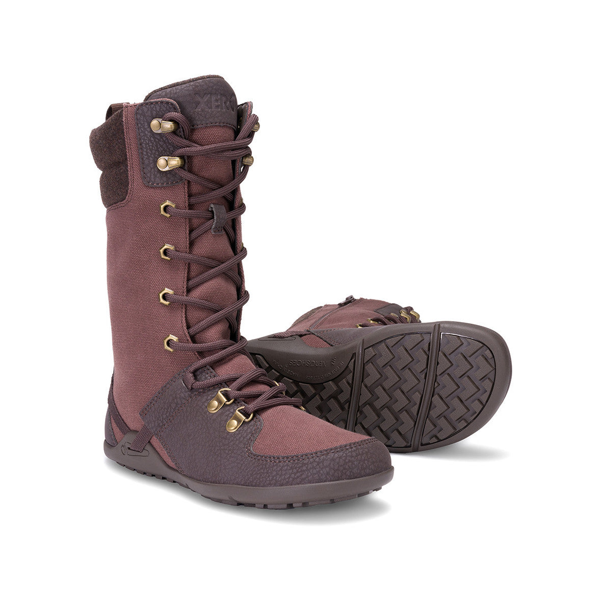 Xero Shoes Mika Barfußschuhe Winterschuhe in Braun-Lila, warm gefüttert, vegan und wasserabweisend im Onlineshop für Barfußschuhe