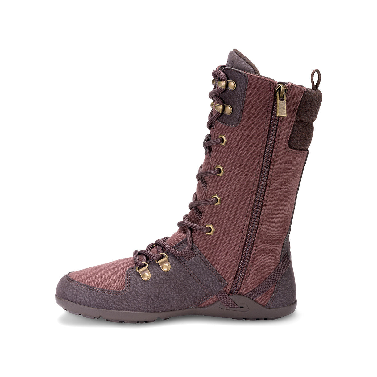 Xero Shoes Mika Barfußschuhe Winterschuhe in Braun-Lila von der linken Seite im Onlineshop für Barfußschuhe, warm gefüttert und vegan