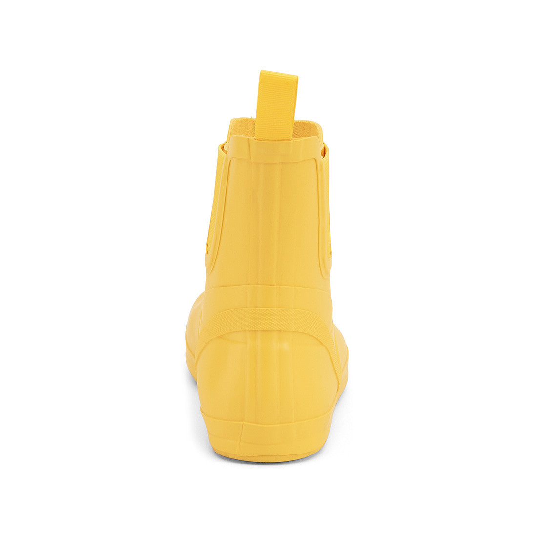 Xero Shoes Gracie Gelb Damen Barfußschuhe minimalistische Regenstiefel, Ansicht von hinten. Diese flexiblen Barfußschuhe bieten einen sicheren Schutz vor Nässe und ein komfortables Laufgefühl, auch bei Regen. Der gelbe Farbton bringt Farbe in regnerische Tage und sorgt für gute Sichtbarkeit. Erhältlich in unserem Onlineshop für Barfußschuhe.