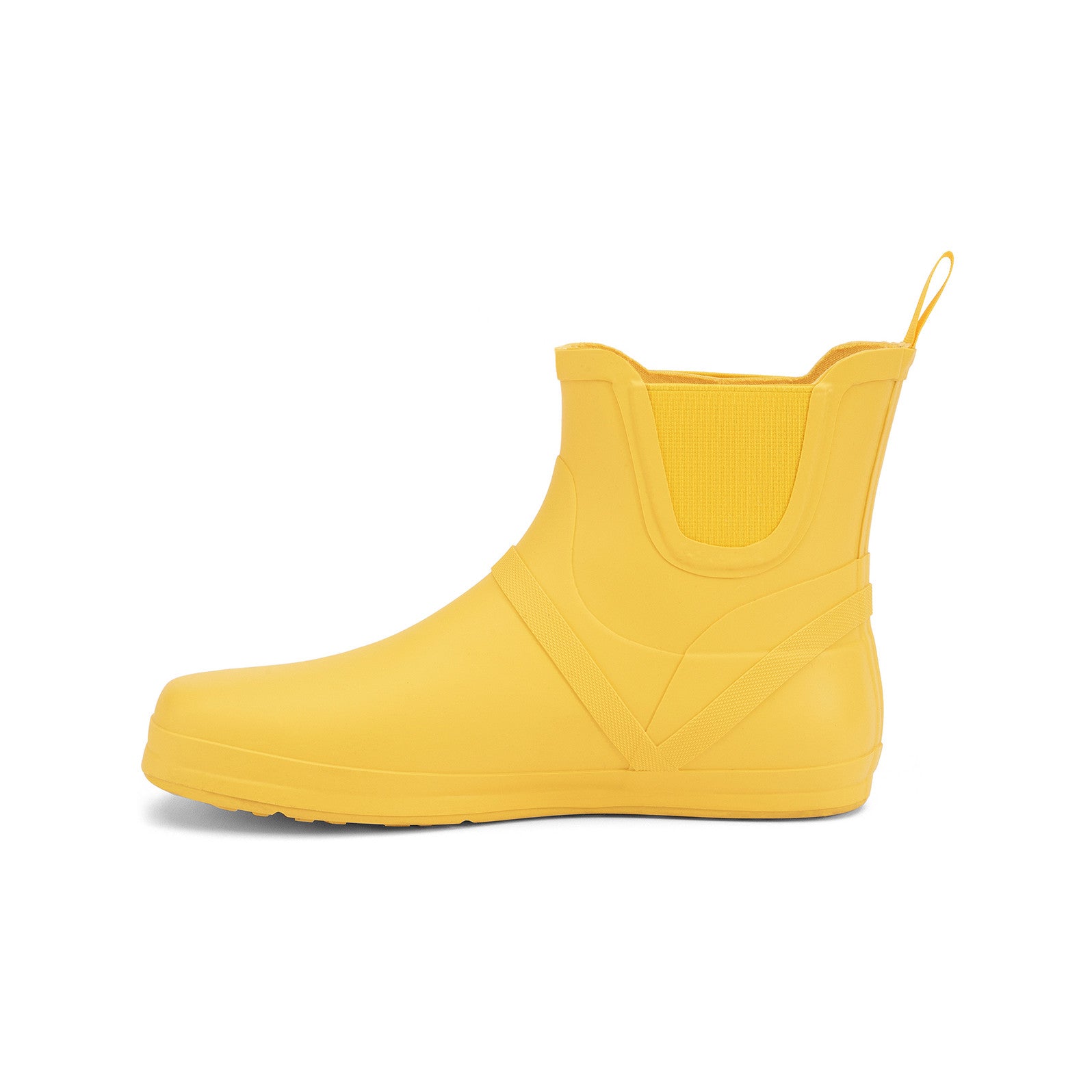 Xero Shoes Gracie Gelb Damen Barfußschuhe minimalistische Regenstiefel, Ansicht von links. Diese flexiblen Barfußschuhe bieten das barfußähnliche Laufgefühl und halten Ihre Füße bei nassem Wetter trocken. Der lebendige Gelbton sorgt für einen frischen, auffälligen Look. Erhältlich in unserem Onlineshop für Barfußschuhe.