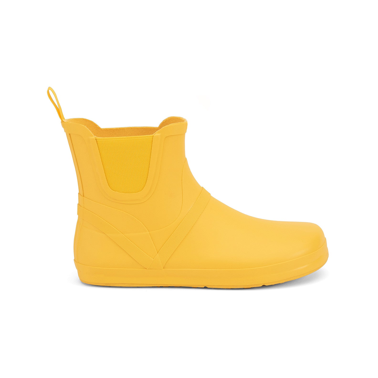 Xero Shoes Gracie Gelb Damen Barfußschuhe minimalistische Regenstiefel, Ansicht von rechts. Diese flexiblen Regenstiefel bieten das natürliche Barfußgefühl und halten Ihre Füße bei nassen Bedingungen trocken. Der gelbe Farbton sorgt für einen lebendigen Look, ideal für Frauen, die bei jedem Wetter Komfort und Bewegungsfreiheit suchen. Erhältlich in unserem Onlineshop für Barfußschuhe.