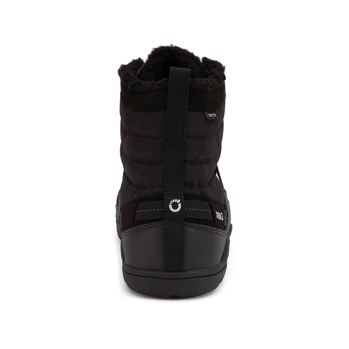Xero Shoes Alpine Men Black Barfußschuhe Schneestiefel für den Winter, Ansicht von hinten. Leichte, flexible Winterstiefel in Schwarz, die natürlichen Komfort und Wärme bieten. Erhältlich in unserem Onlineshop für Barfußschuhe.