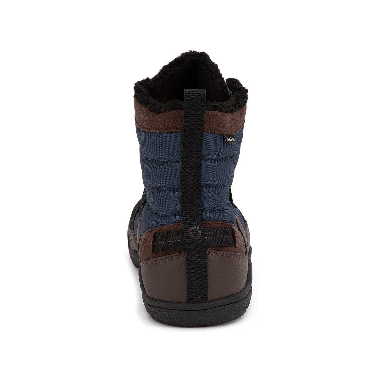 Xero Shoes Alpine Men Brown Navy Barfußschuhe Schneestiefel für den Winter, Rückansicht. Robuste Schneestiefel in braun und navy für optimalen Komfort und Schutz im Winter. Erhältlich in unserem Onlineshop für Barfußschuhe.