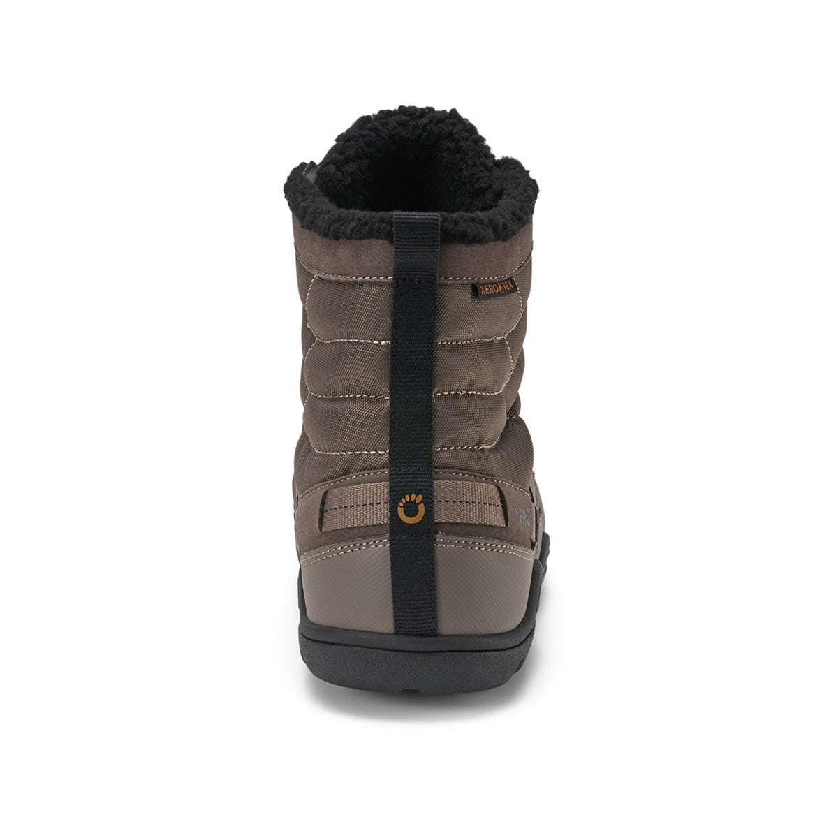 Xero Shoes Alpine Men Taupe Barfußschuhe Schneestiefel für den Winter, Ansicht von hinten. Leichte, flexible Winterstiefel in Taupe, die natürlichen Komfort und Wärme bieten. Erhältlich in unserem Onlineshop für Barfußschuhe.
