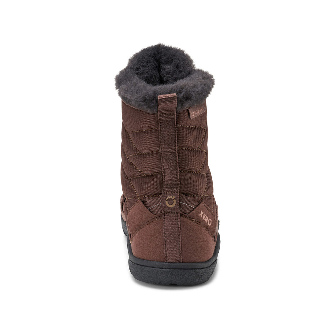 Xero Shoes Alpine Women Barfußschuhe Schneestiefel in Dark Blush für den Winter, Ansicht von hinten. Leichte, flexible Stiefel, die natürlichen Komfort und Wärme an kalten Tagen bieten. Erhältlich in unserem Onlineshop für Barfußschuhe.