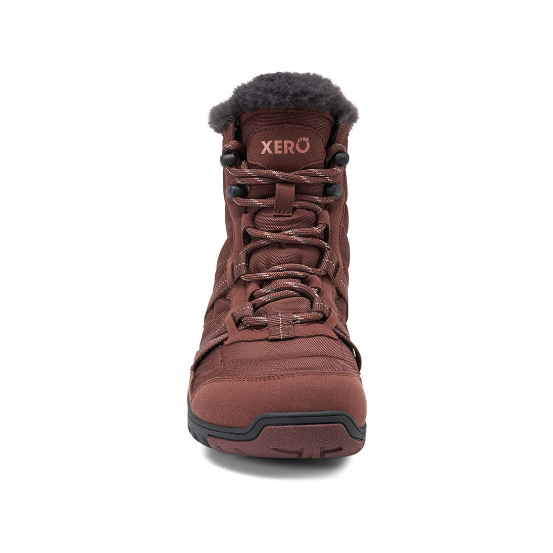 Xero Shoes Alpine Women Barfußschuhe Schneestiefel in Dark Blush, Winter, Ansicht von vorne. Leichte, flexible Winterstiefel für natürlichen Komfort und Wärme an kalten Tagen. Erhältlich in unserem Onlineshop für Barfußschuhe.
