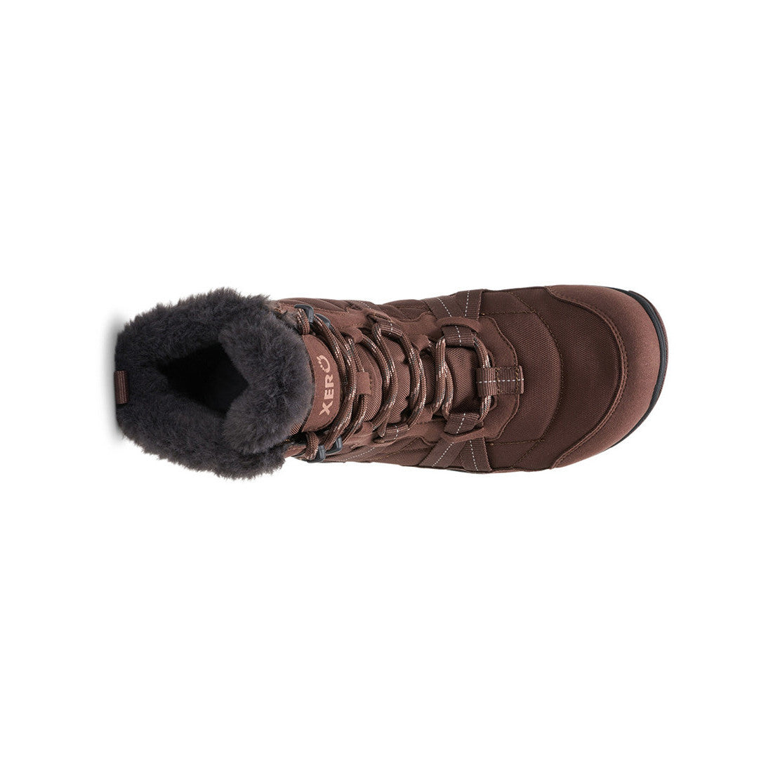 Xero Shoes Alpine Women Barfußschuhe Schneestiefel in Dark Blush für den Winter, Ansicht von oben. Leichte, flexible Stiefel, die natürlichen Komfort und Wärme an kalten Tagen bieten. Erhältlich in unserem Onlineshop für Barfußschuhe.