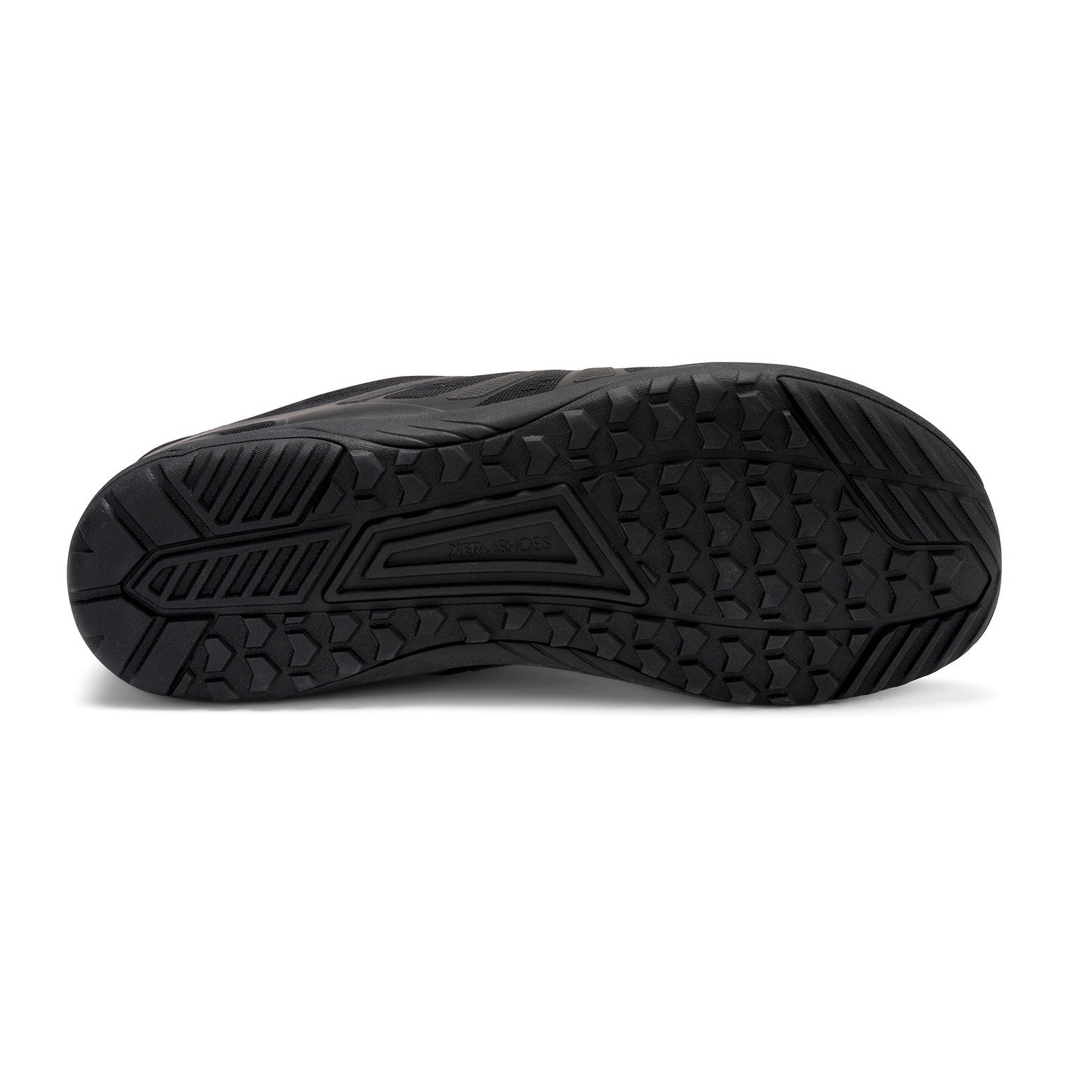 Xero Shoes HFS II in Black Asphalt für Herren, Sohlenansicht, rutschfeste und strapazierfähige Barfuß-Laufschuhe, erhältlich im Onlineshop für Barfußschuhe