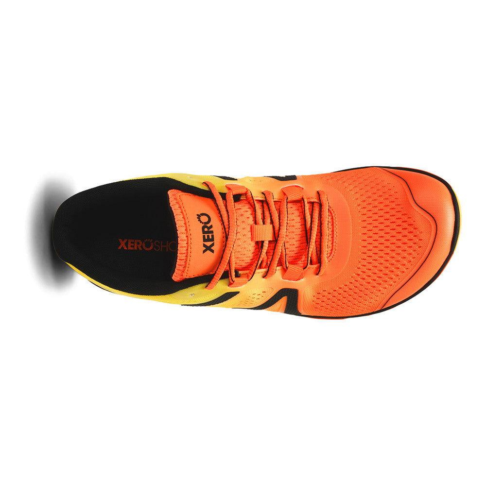 Xero Shoes HFS II 2 Barfußschuhe für Herren in Neonorange, ideale Laufschuhe, Oberansicht im Onlineshop für Barfußschuhe.