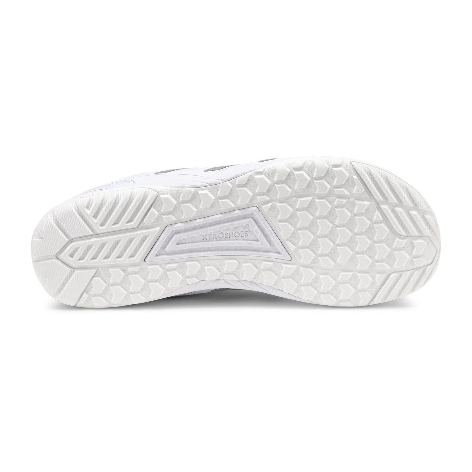 Weiße Xero Shoes HFS II Barfußschuhe für Herren, vielseitige Sneaker und Laufschuhe, Ansicht der Sohle, ideal im Onlineshop für Barfußschuhe