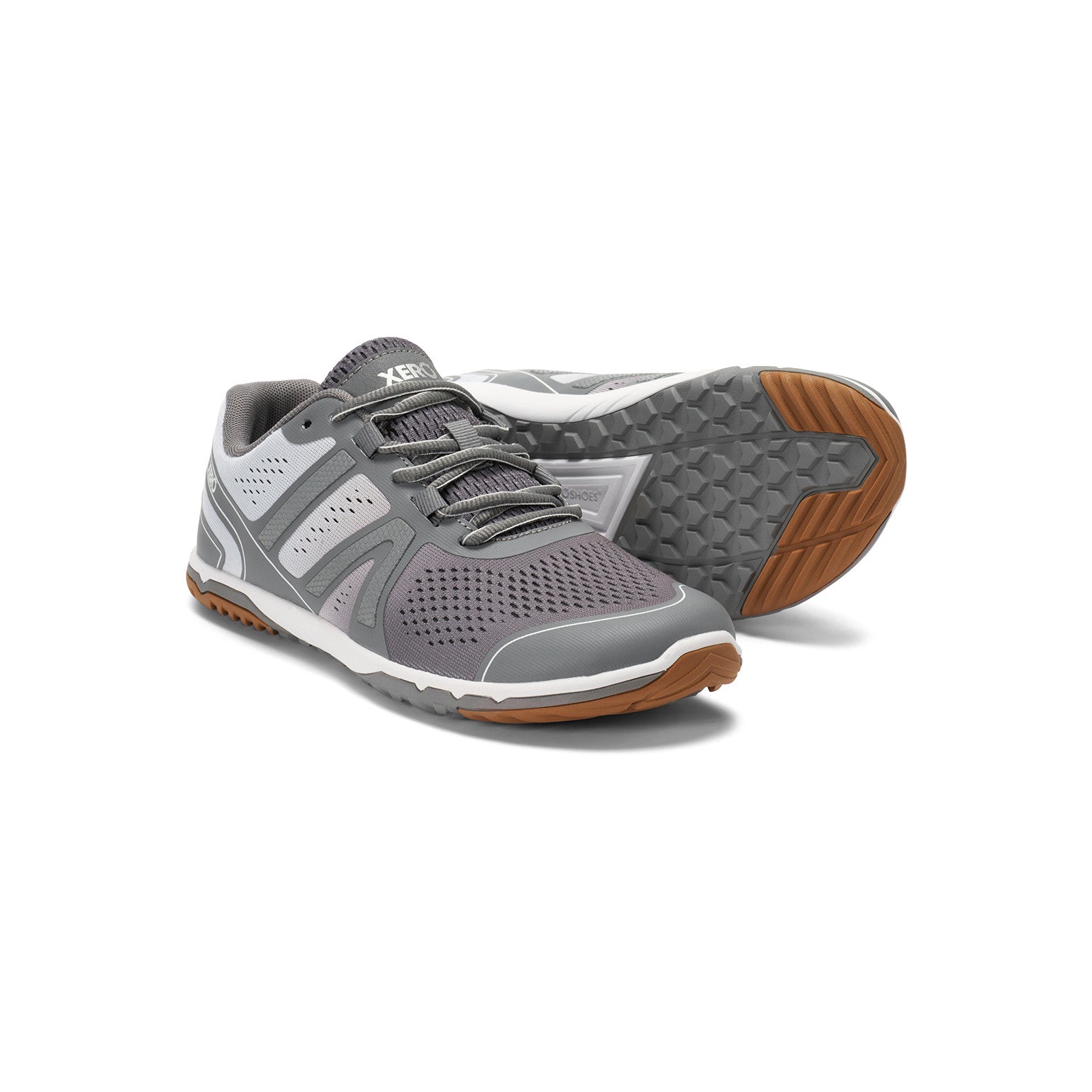 Damen-Barfußschuhe Xero Shoes HFS II in Grau-Weiß, vielseitig und atmungsaktiv, ideal für Laufsport, Alltag und unseren Onlineshop.