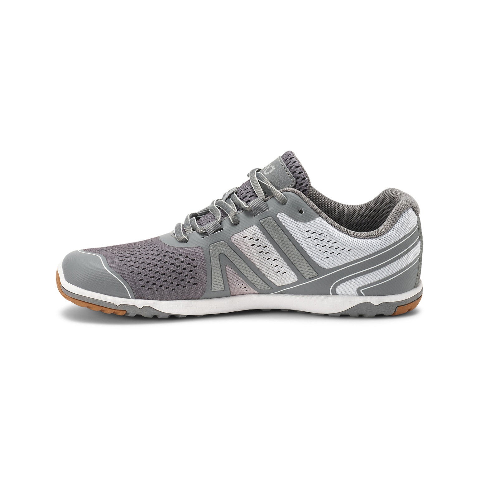 Damen-Barfußschuhe Xero Shoes HFS II in Grau-Weiß, linke Seitenansicht, atmungsaktiv und flexibel, ideal für Laufsport und unseren Onlineshop.