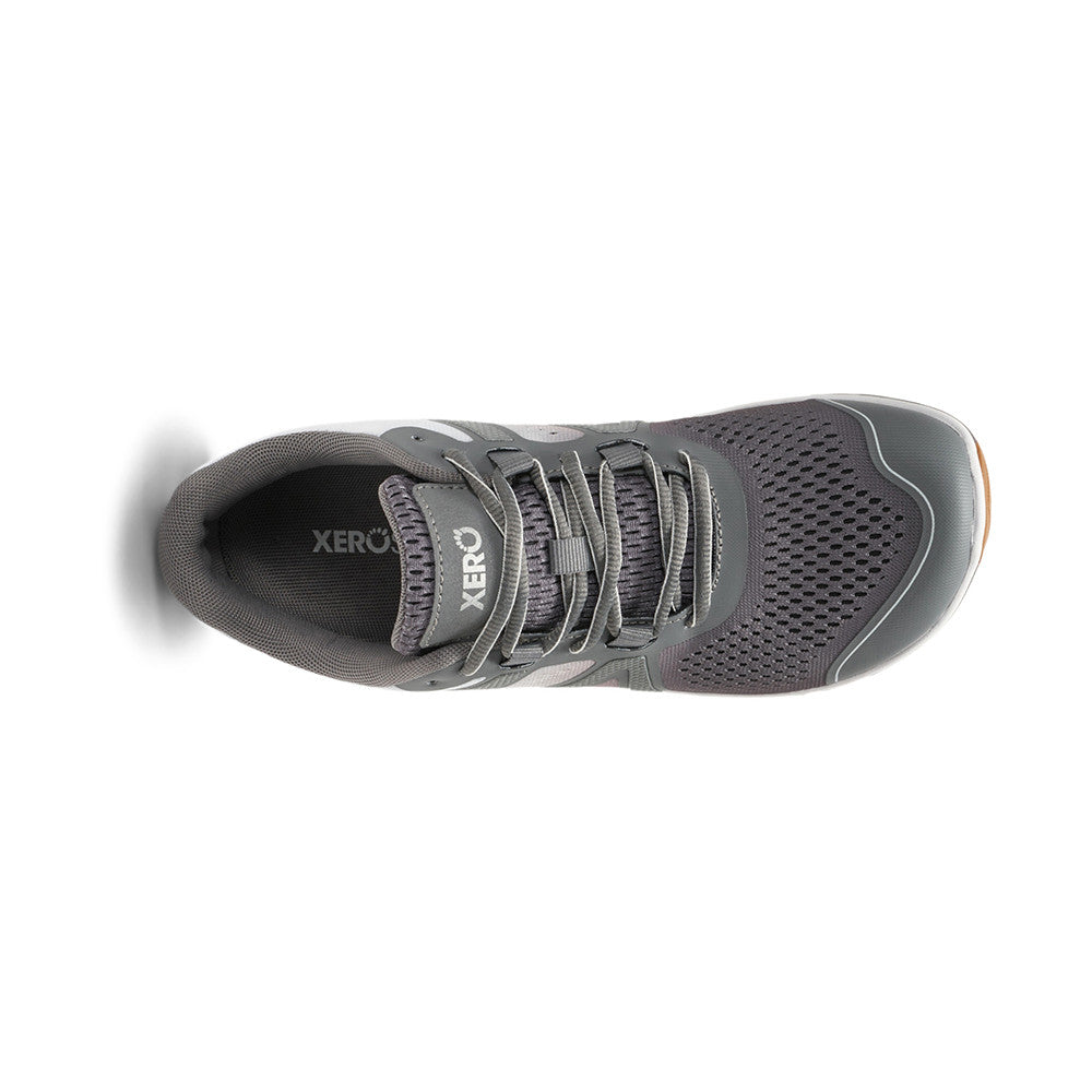 Damen-Barfußschuhe Xero Shoes HFS II in Grau-Weiß, Top-Ansicht, atmungsaktiv und flexibel, ideal für Laufsport und unseren Onlineshop.