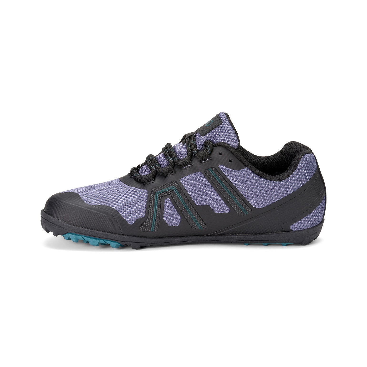Xero Shoes Mesa Trail WP wasserdichte Barfußschuhe für Damen in Grau-Schwarz von der linken Seite im Onlineshop für Barfußschuhe, ideal zum Wandern