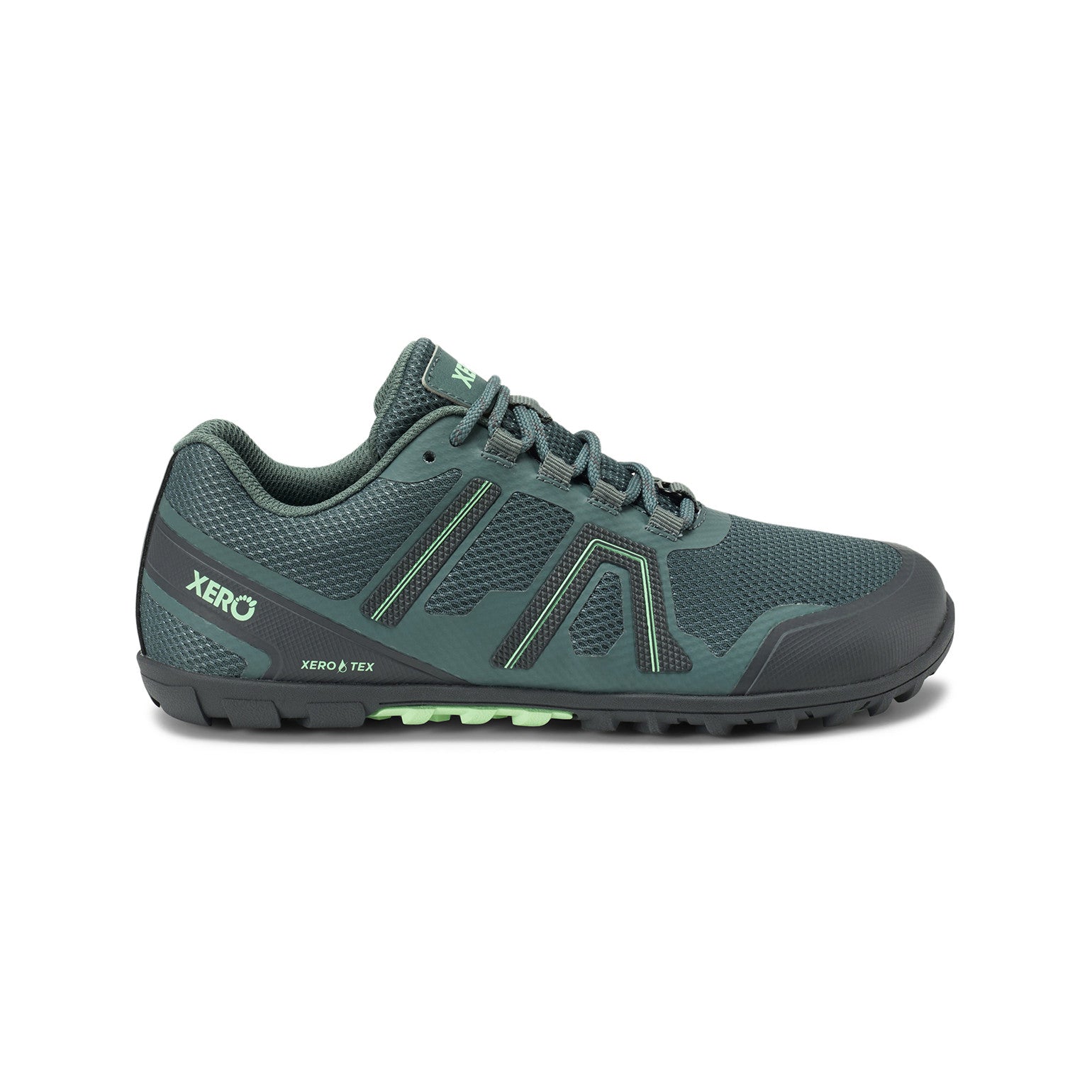 Rechte Seitenansicht der Xero Shoes Mesa Trail WP Damen Barfußschuhe in pacific, wasserdichte Wanderschuhe im Onlineshop für Barfußschuhe