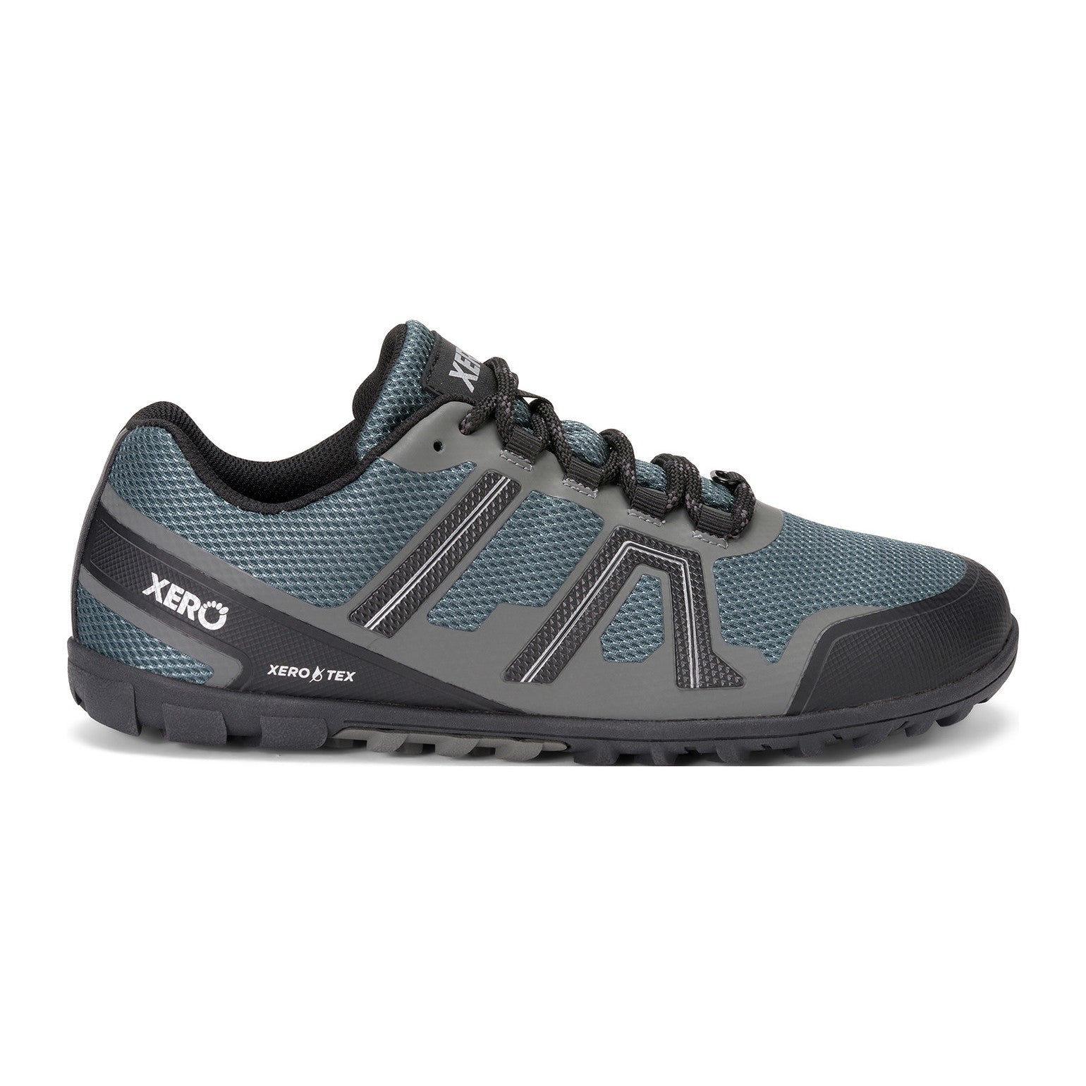 Xero Shoes Mesa Trail WP wasserdichte Barfußschuhe für Herren in Grün von der rechten Seite im Onlineshop für Barfußschuhe, perfekt zum Wandern
