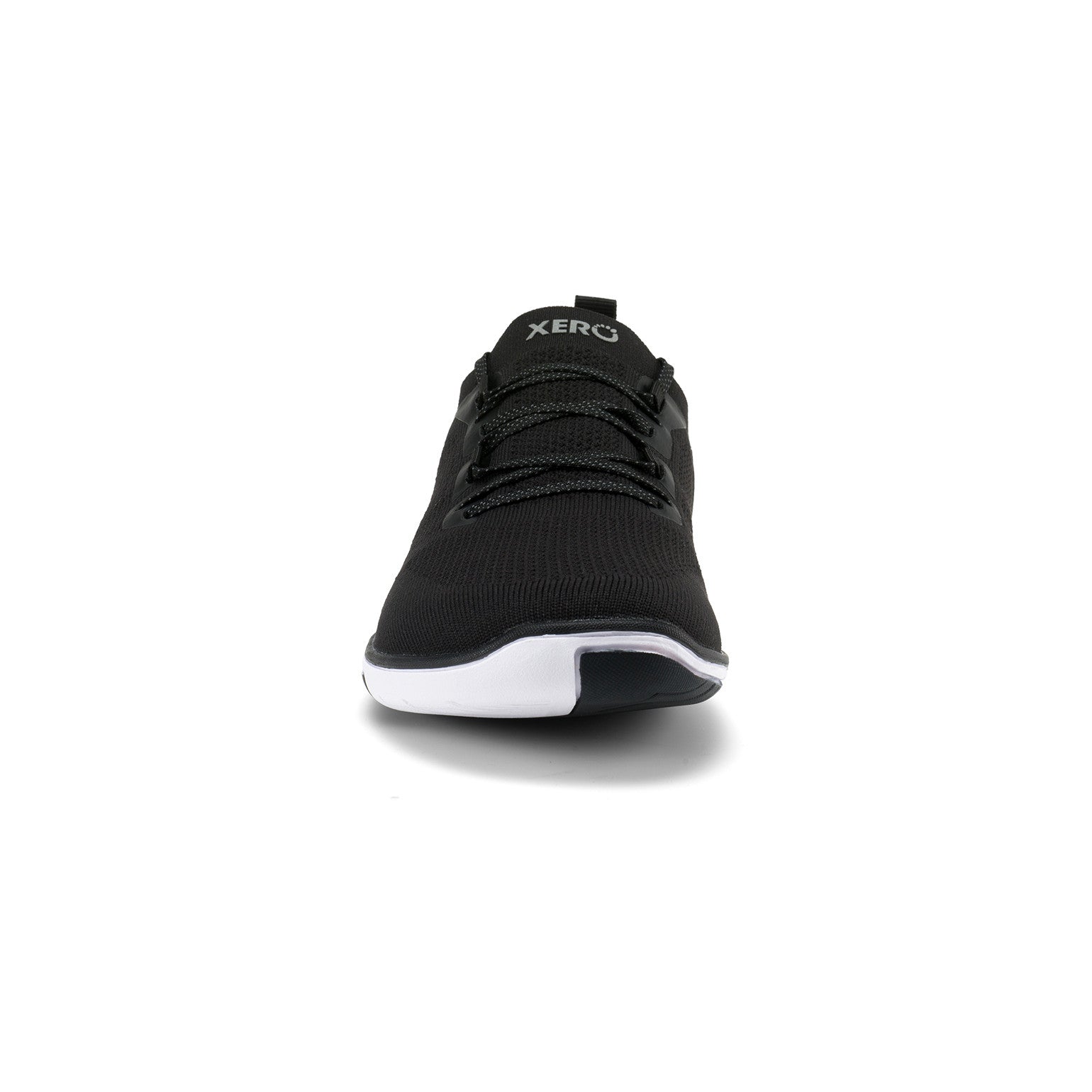 Xero Shoes Nexus Knit Sneaker in Schwarz für Herren, Vorderansicht, atmungsaktiv und flexibel, ideal für Alltag und Sport im Onlineshop für Barfußschuhe.
