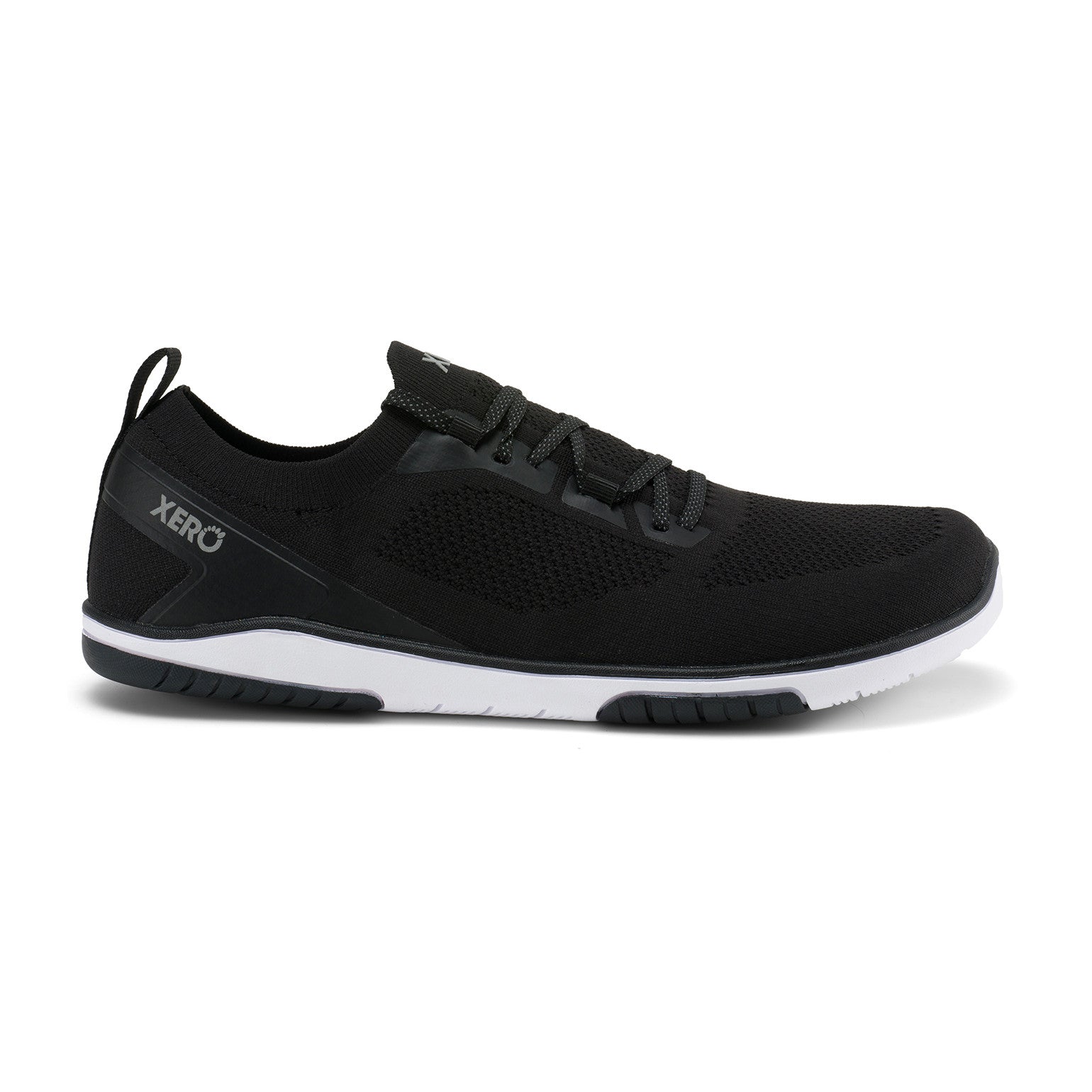 Xero Shoes Nexus Knit Sneaker in Schwarz für Herren, rechte Seitenansicht, atmungsaktiv und flexibel, ideal für Sport und Alltag im Onlineshop für Barfußschuhe.