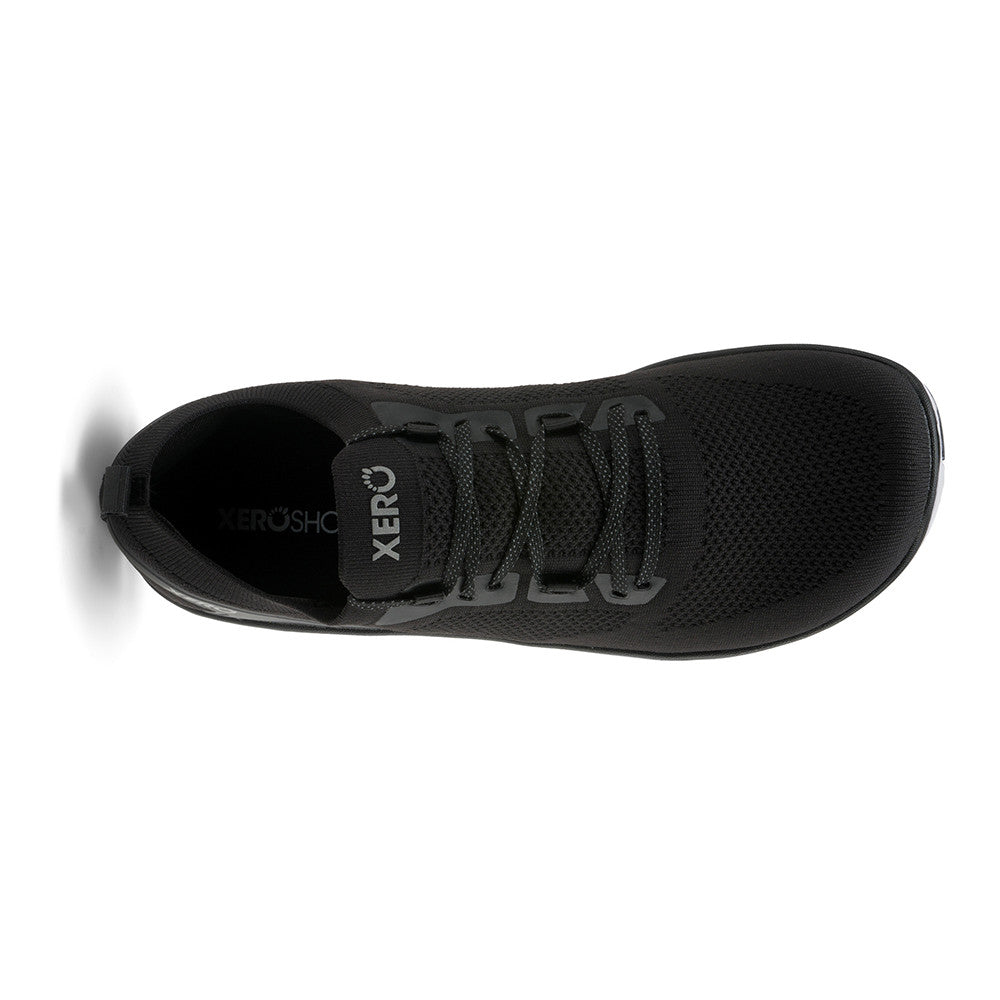 Xero Shoes Nexus Knit Sneaker in Schwarz für Herren, top Ansicht, atmungsaktiv und flexibel, ideal für Sport und Alltag im Onlineshop für Barfußschuhe.