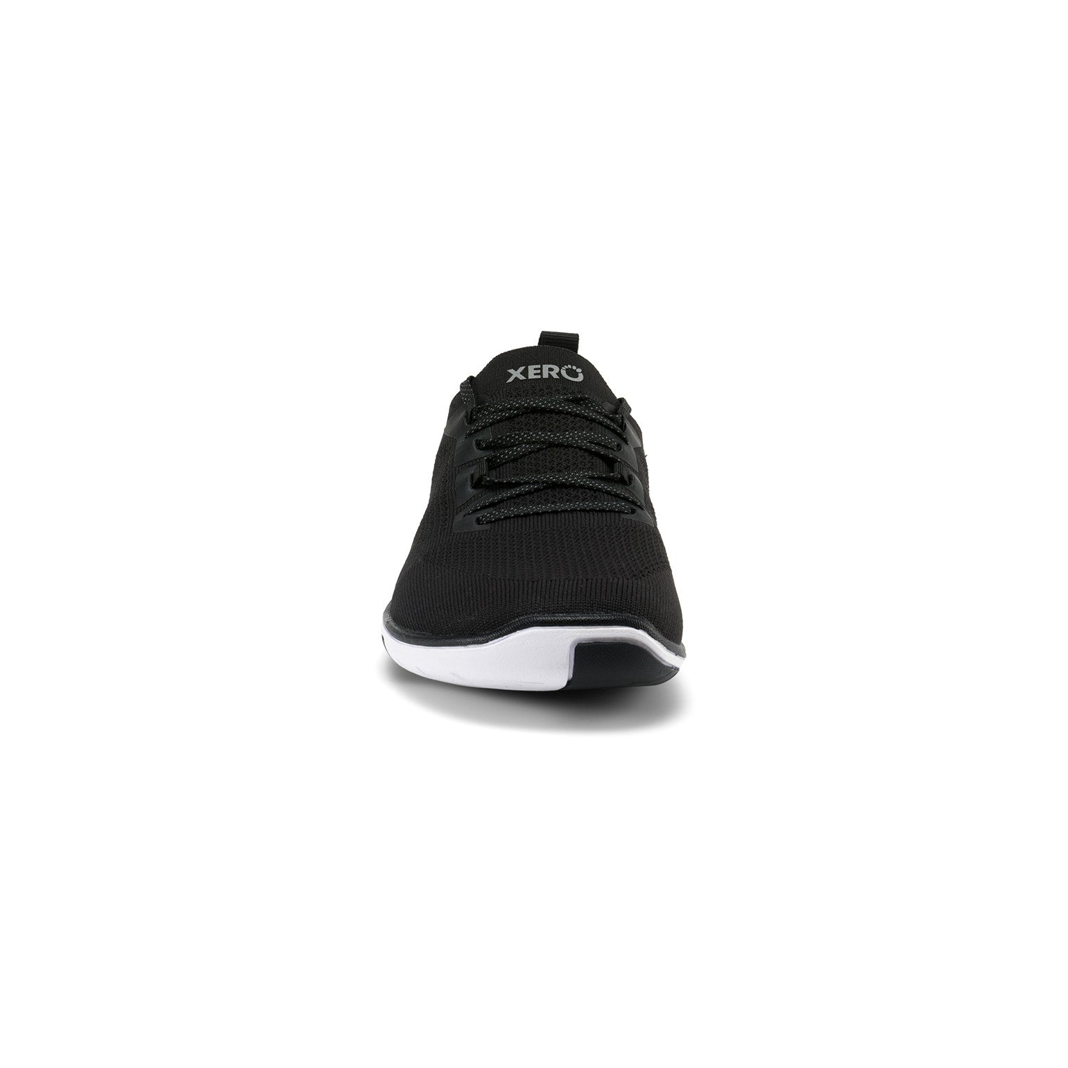 Damen-Barfußschuhe Xero Shoes Nexus Knit in Schwarz, Frontansicht, atmungsaktiv und flexibel, ideal für unseren Onlineshop für Barfußschuhe.