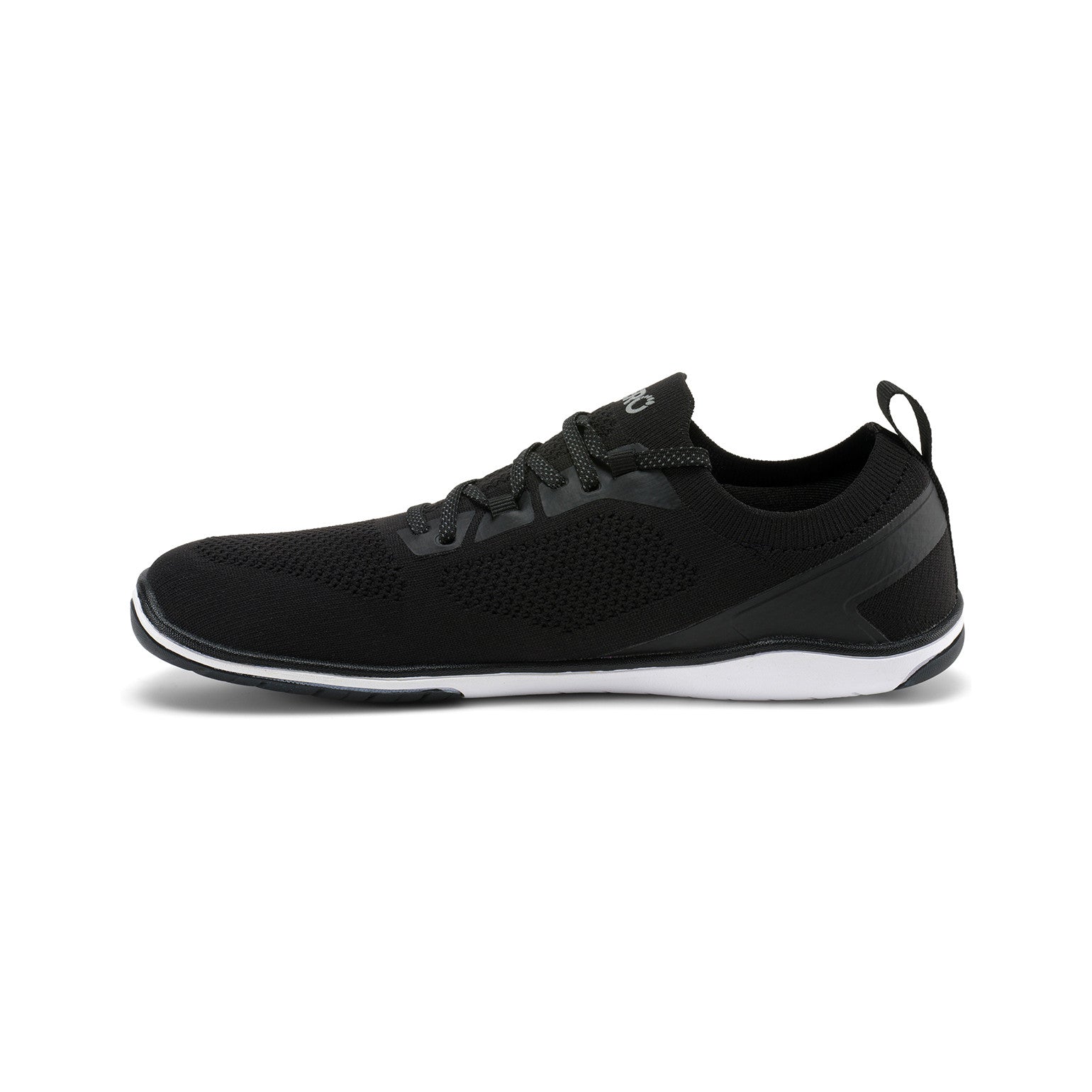 Damen-Barfußschuhe Xero Shoes Nexus Knit in Schwarz, linke Seitenansicht, flexibel und atmungsaktiv, ideal für unseren Onlineshop für Barfußschuhe.