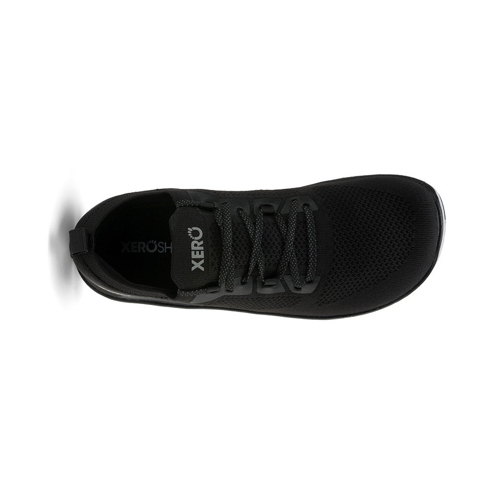 Damen-Barfußschuhe Xero Shoes Nexus Knit in Schwarz, Top-Ansicht, atmungsaktiv und flexibel, ideal für unseren Onlineshop für Barfußschuhe.