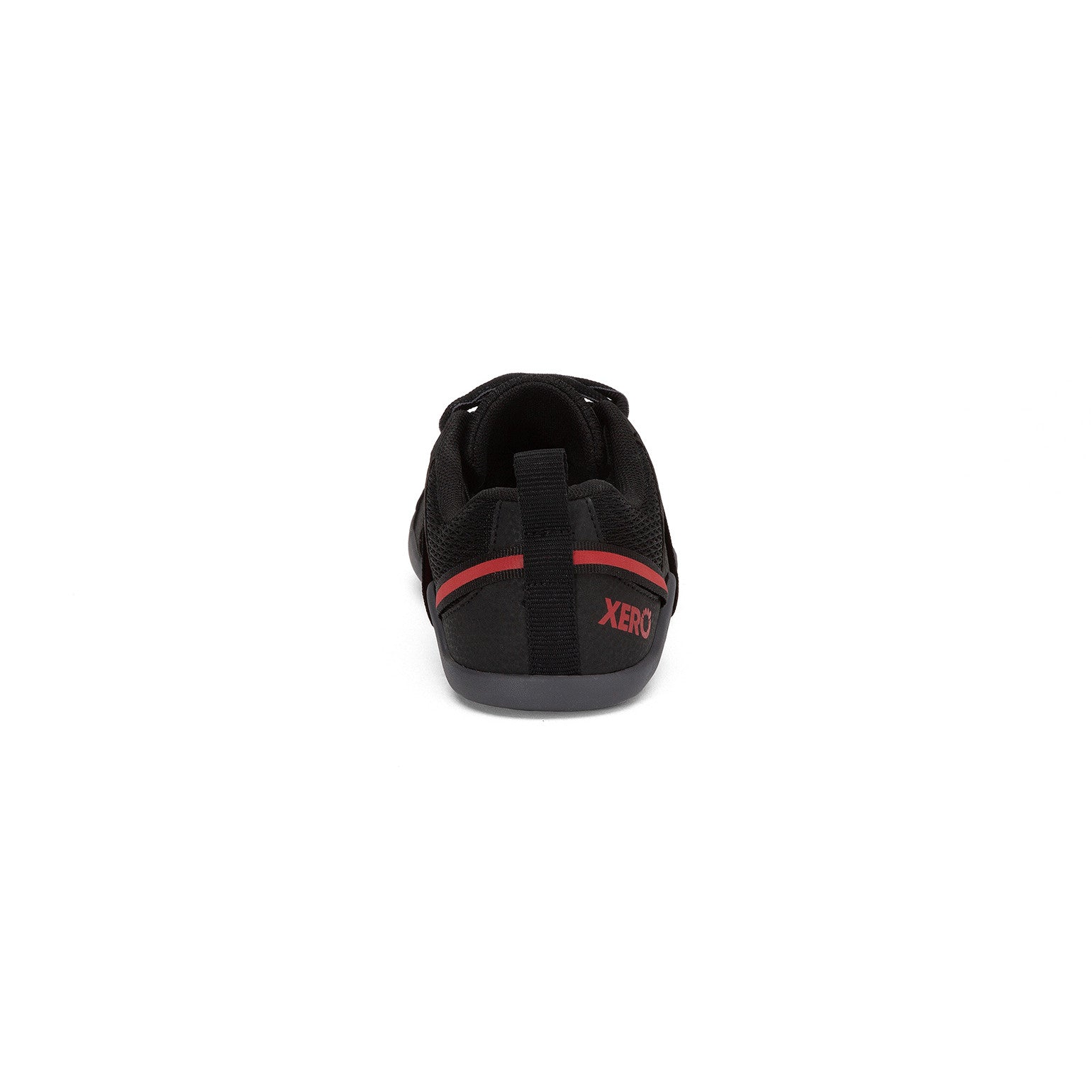 Rückansicht der Xero Shoes Prio Kids Barfußschuhe in Black Samba Red für Kinder im Onlineshop für Barfußschuhe