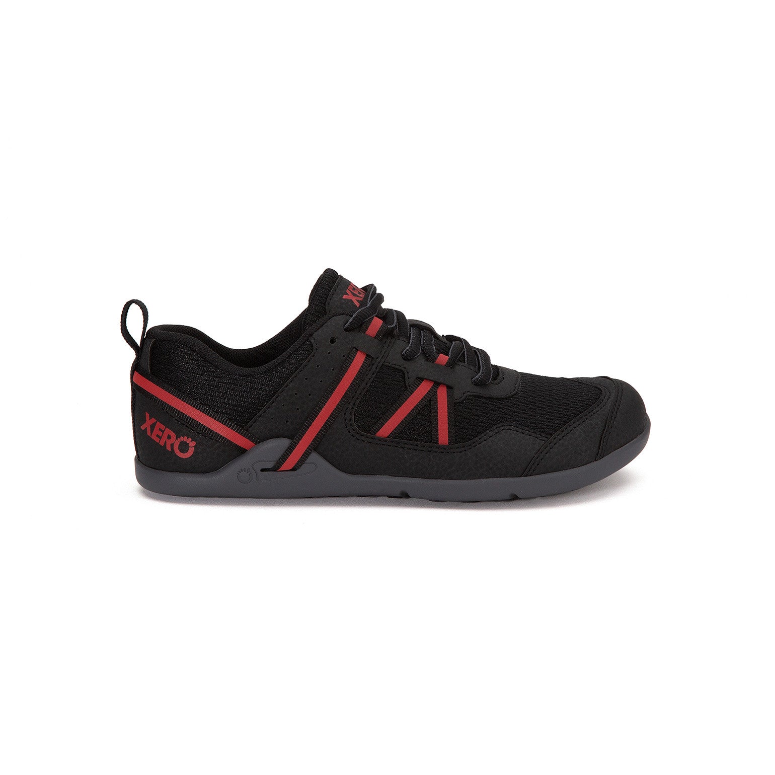 Rechte Ansicht der Xero Shoes Prio Kids Barfußschuhe in Black Samba Red für Kinder im Onlineshop für Barfußschuhe