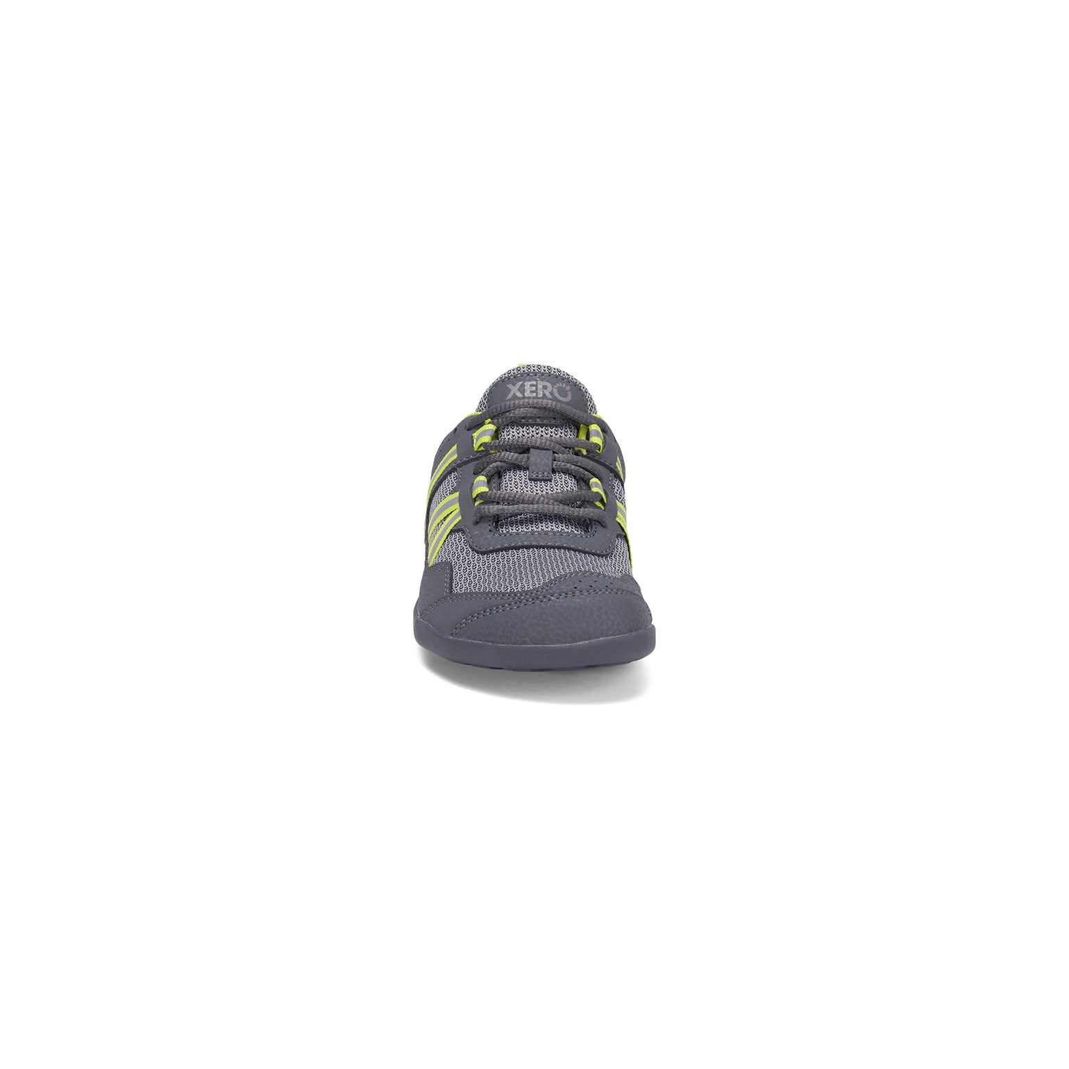Vorderansicht der Xero Shoes Prio Barfußschuhe für Kinder in Gray Lime, erhältlich im Onlineshop für Barfußschuhe